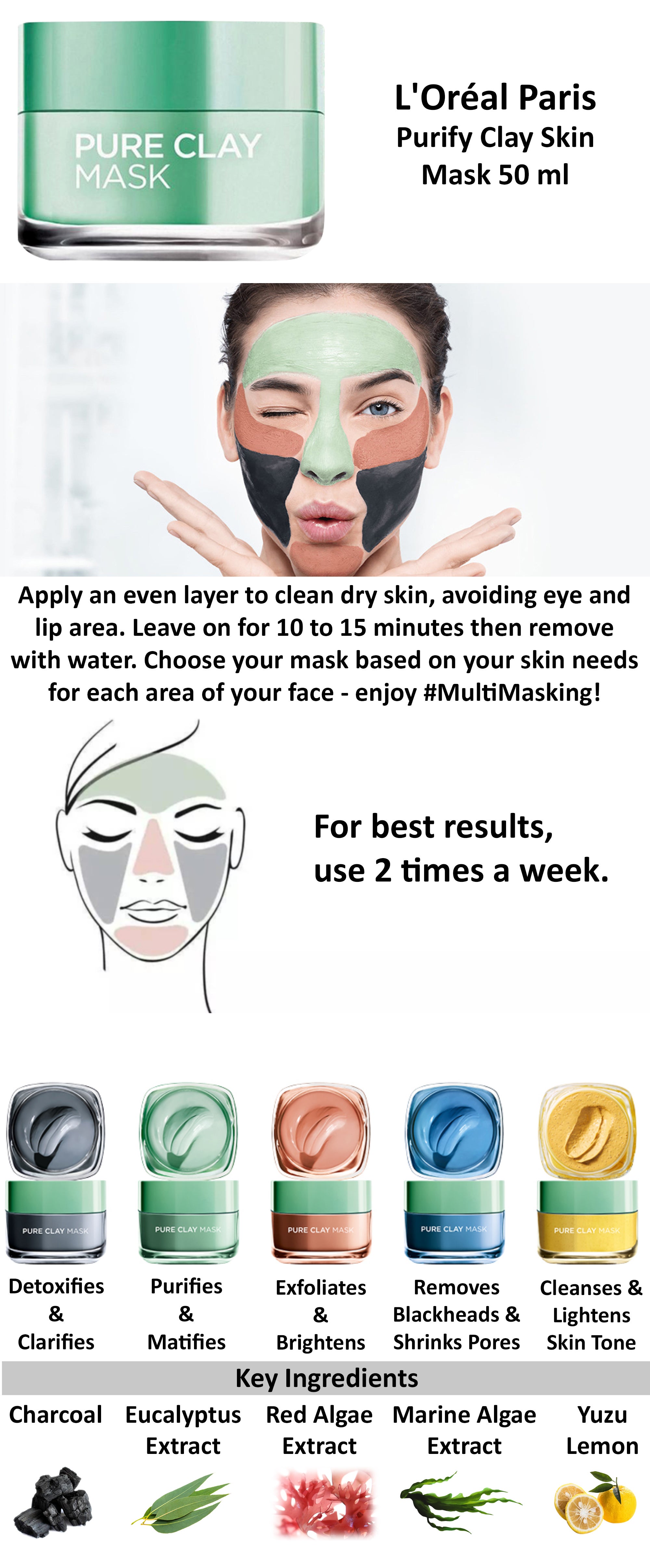 L'OREAL PARIS Clay Face Mask With Eucalyptus Purifies And Mattifies 50ml Egypt | Giza