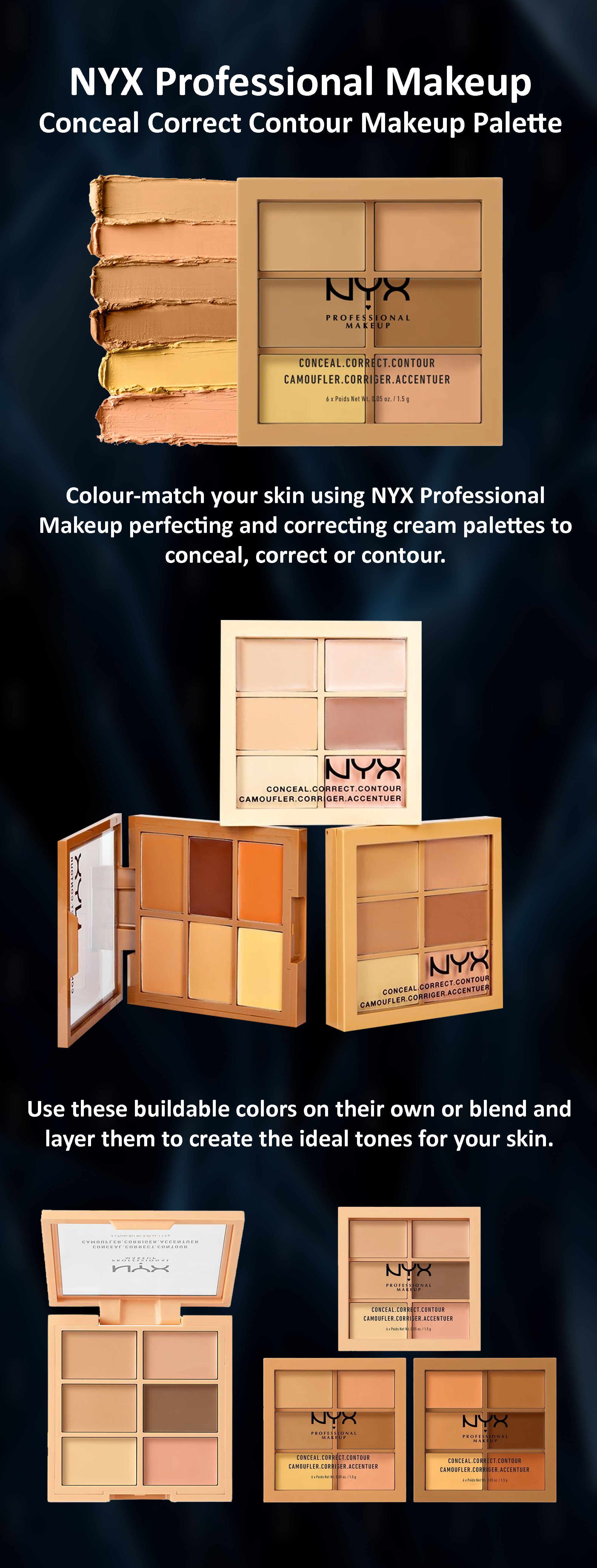 NYX Professional Makeup Conceal, Correct, Contour Palette, Light 