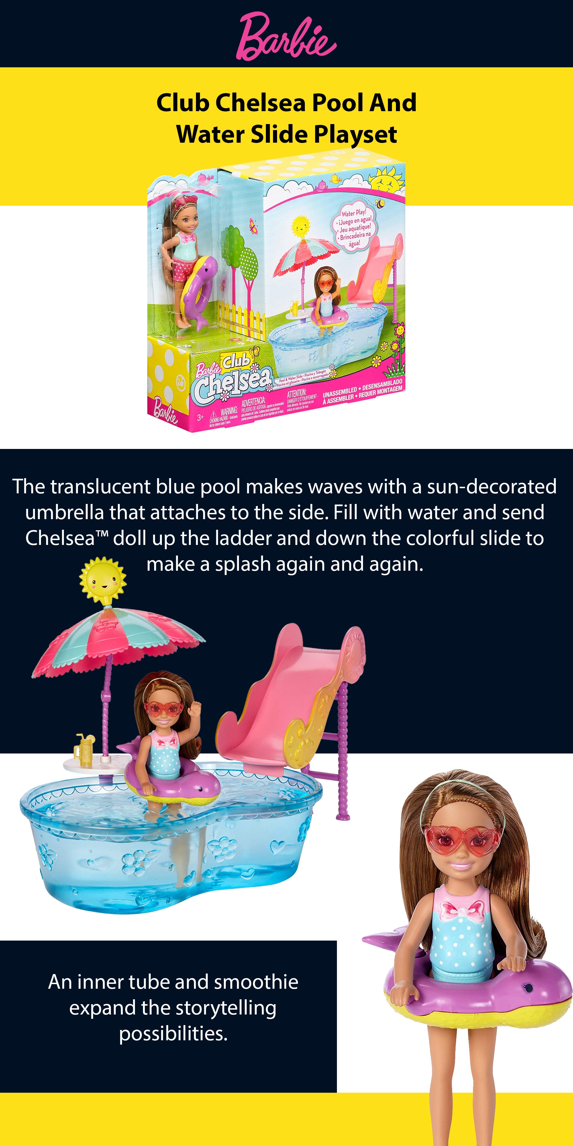 barbie club chelsea pool and waterslide set