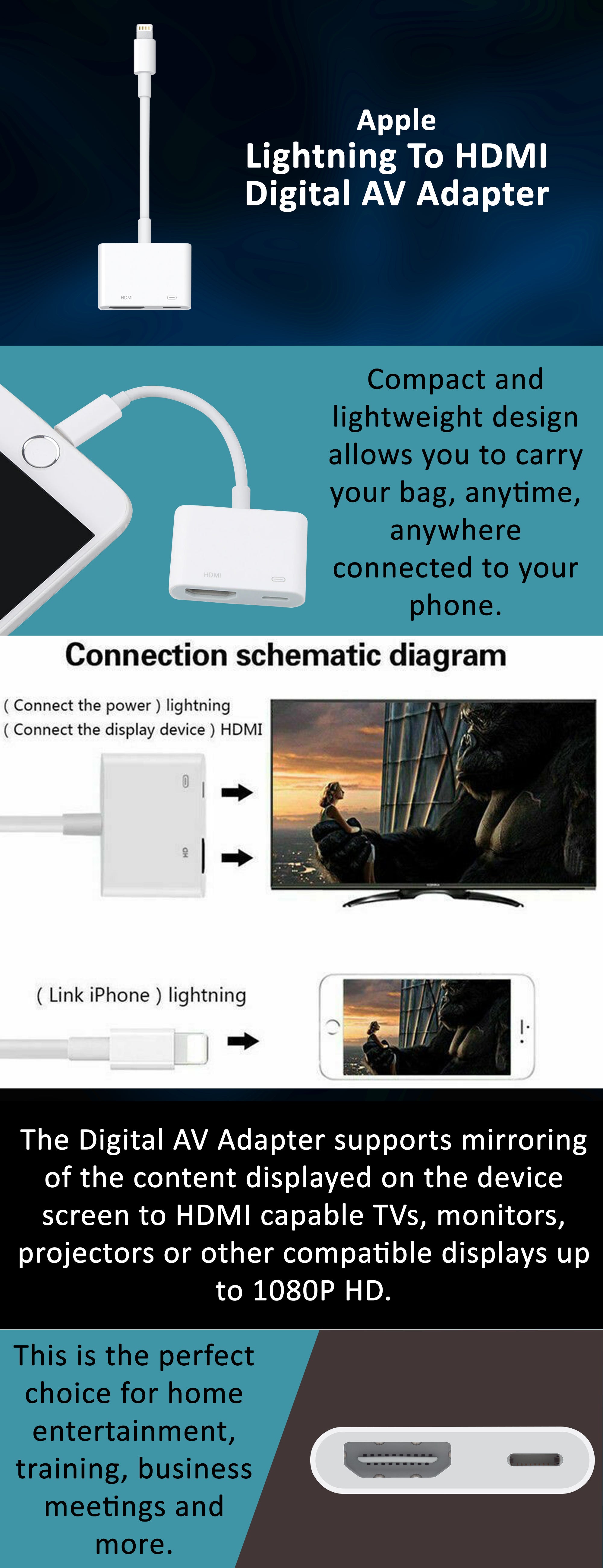 Apple MD826AM Lightning To HDMI Digital AV Adapter for iPhone Mirroring