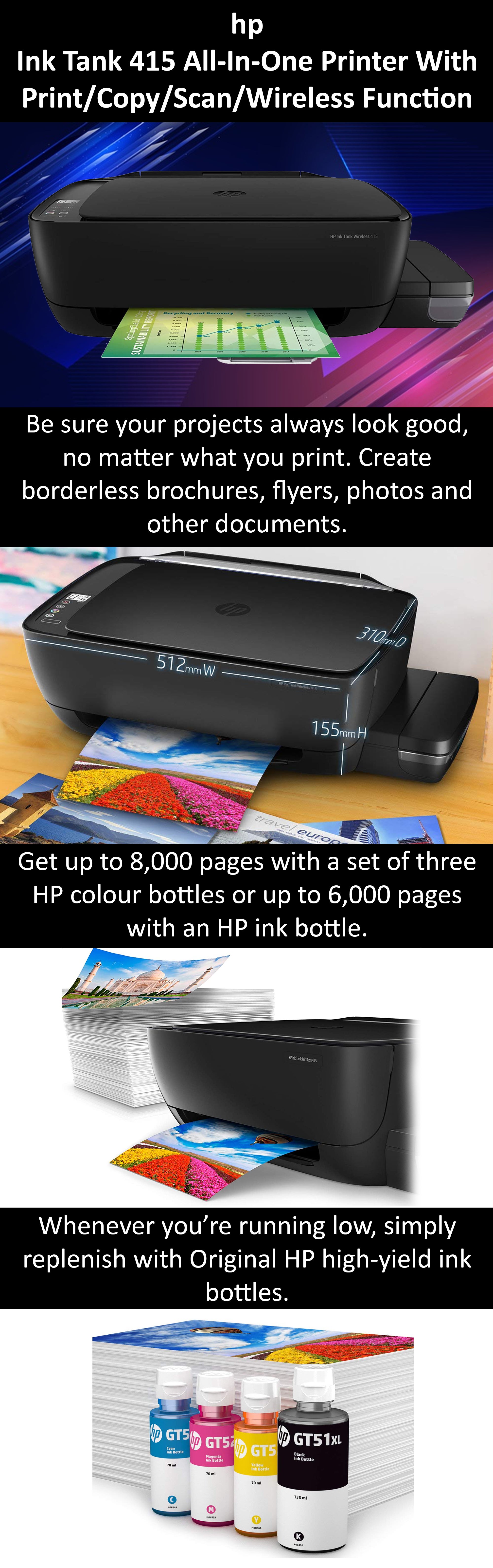 HP Ink Tank 415 Wireless All-In-One Printer , Print, Copy, Scan Black Egypt