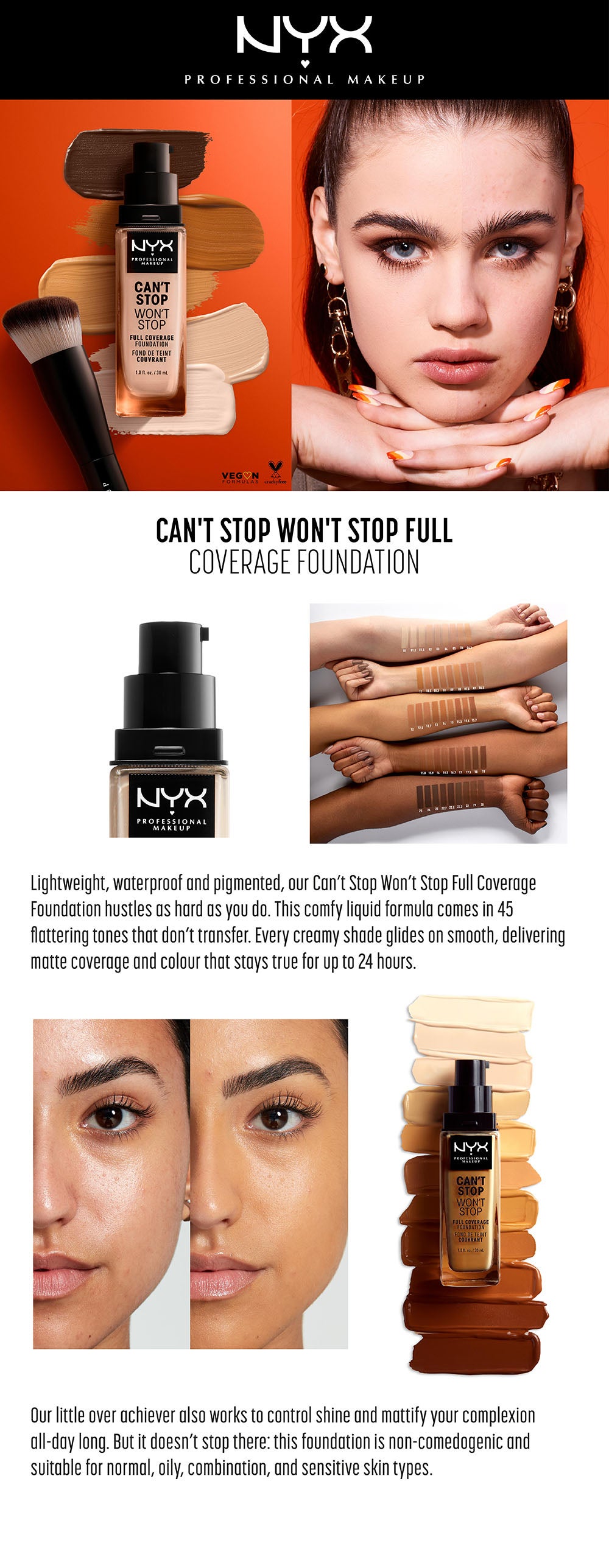 NYX Professional Makeup Can't Stop Won't Stop Full Coverage Foundation, Nude,  30 mL : : Beauty & Personal Care