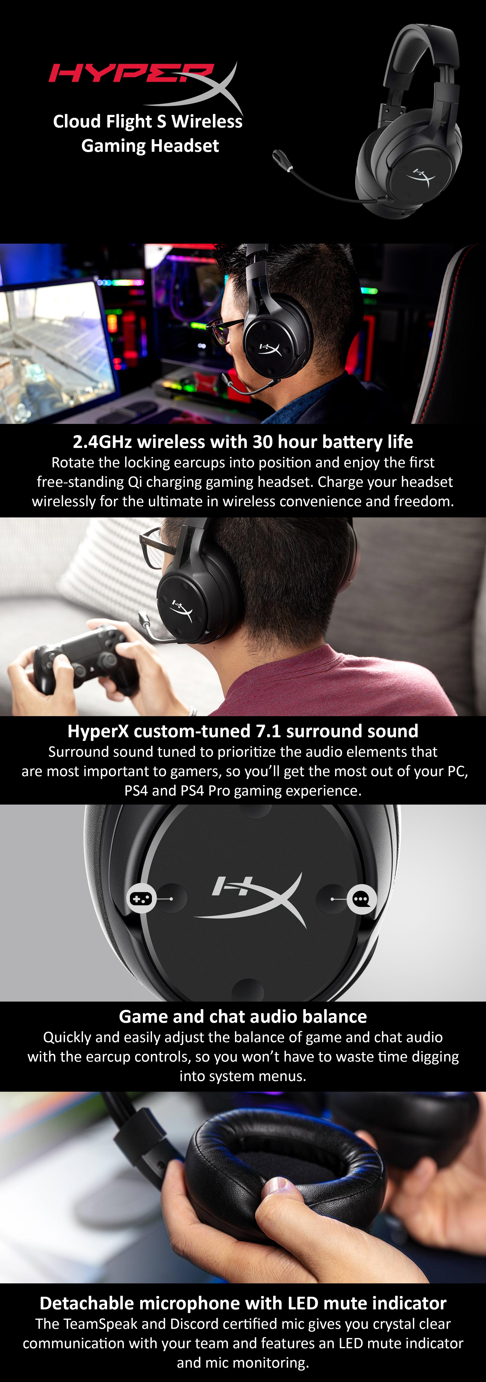 HyperX Cloud Flight S Wireless Gaming Headset 7.1 Surround Sound  HX-HSCFS-SG/WW