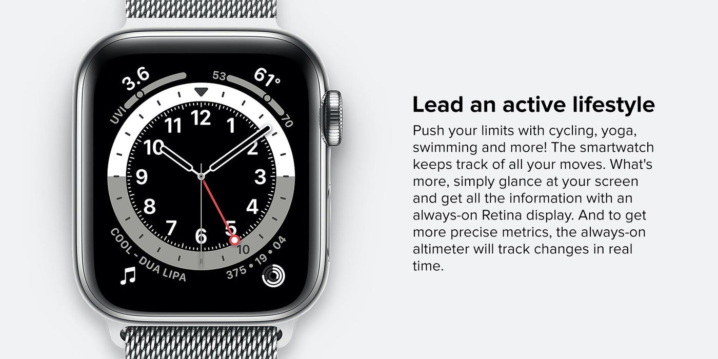 Shop Apple Watch Series 6-40 mm (GPS + Cellular) Stainless Steel Case with  Milanese Loop Silver online in Riyadh, Jeddah and all KSA
