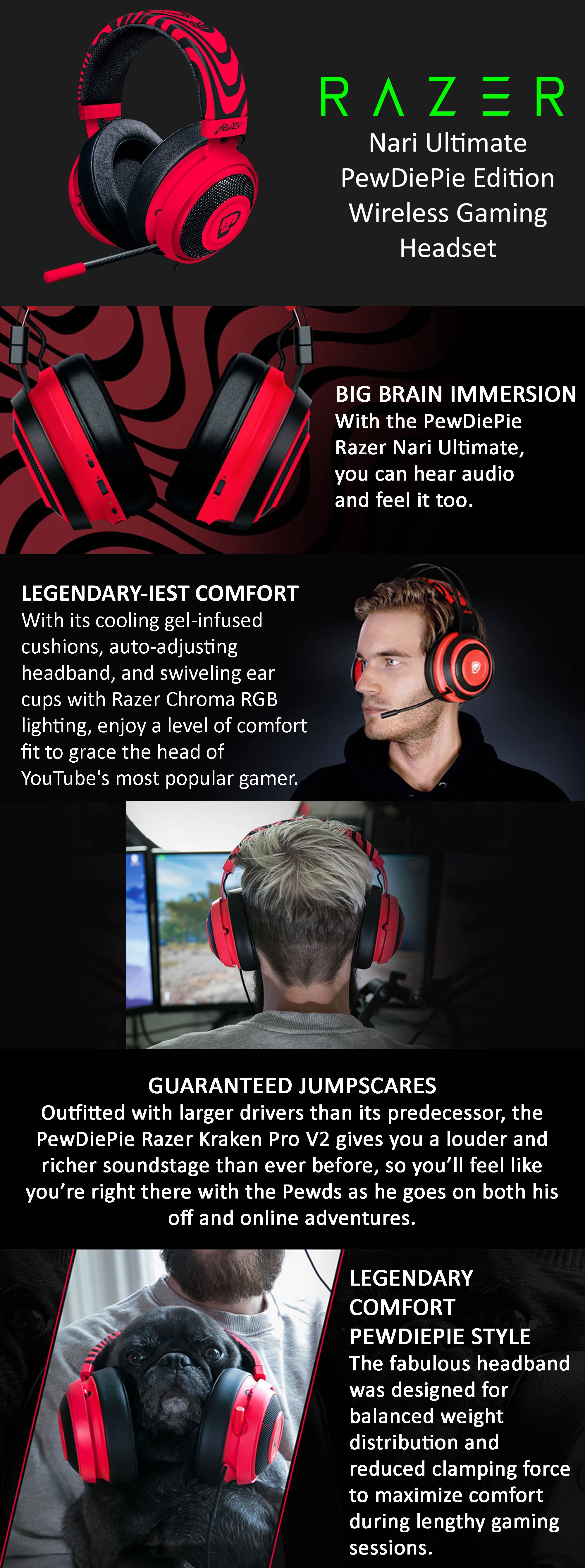 Razer Nari Ultimate Pewdiepie Edition Wireless Gaming Headset With Thx Spatial Audio Cooling Gel Infused Cushions Mic With Game Chat Balance Black Red Ksa Riyadh Jeddah