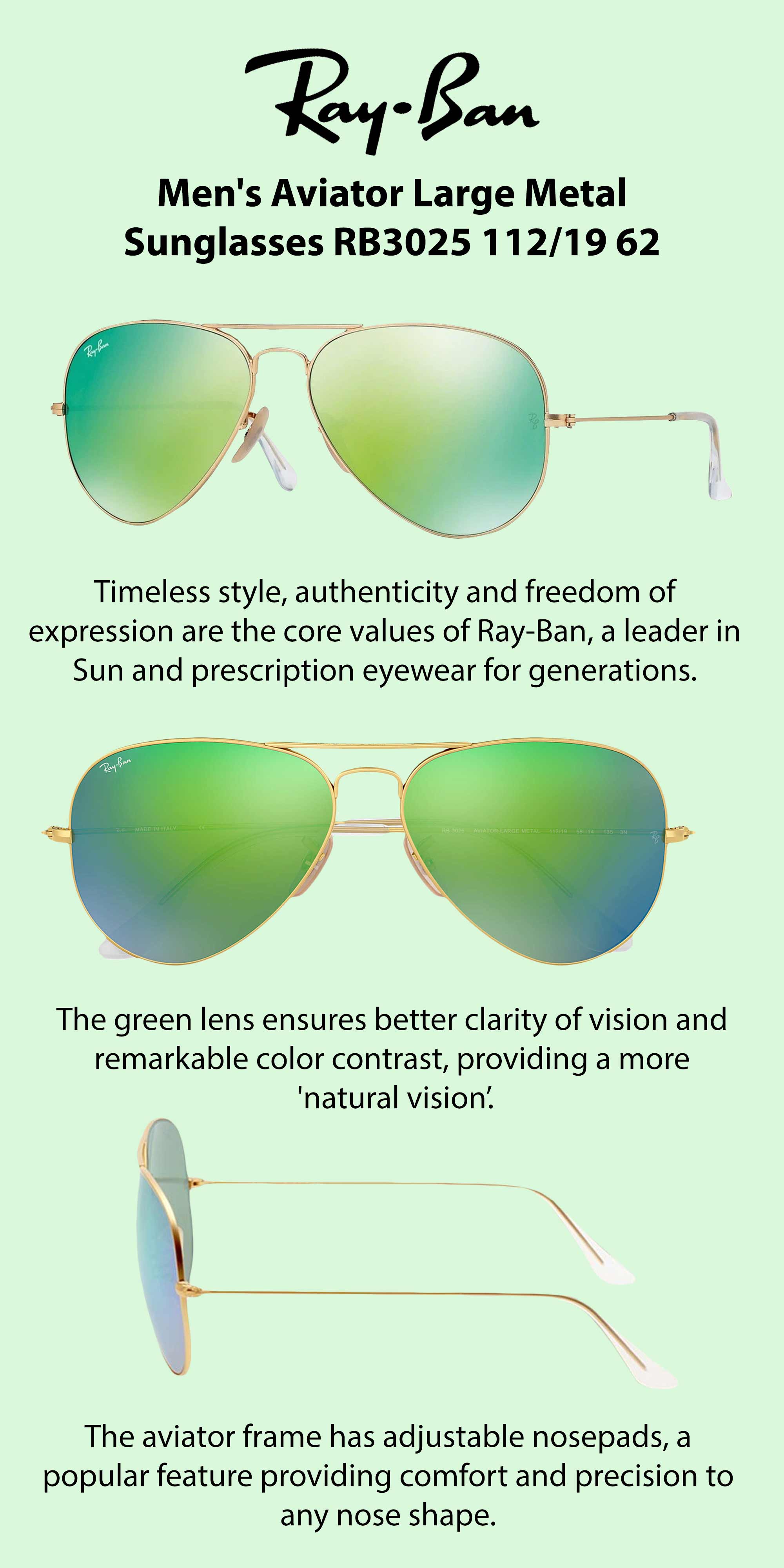 Ray-Ban Men's Aviator Sunglasses - Lens Size: 62 mm UAE