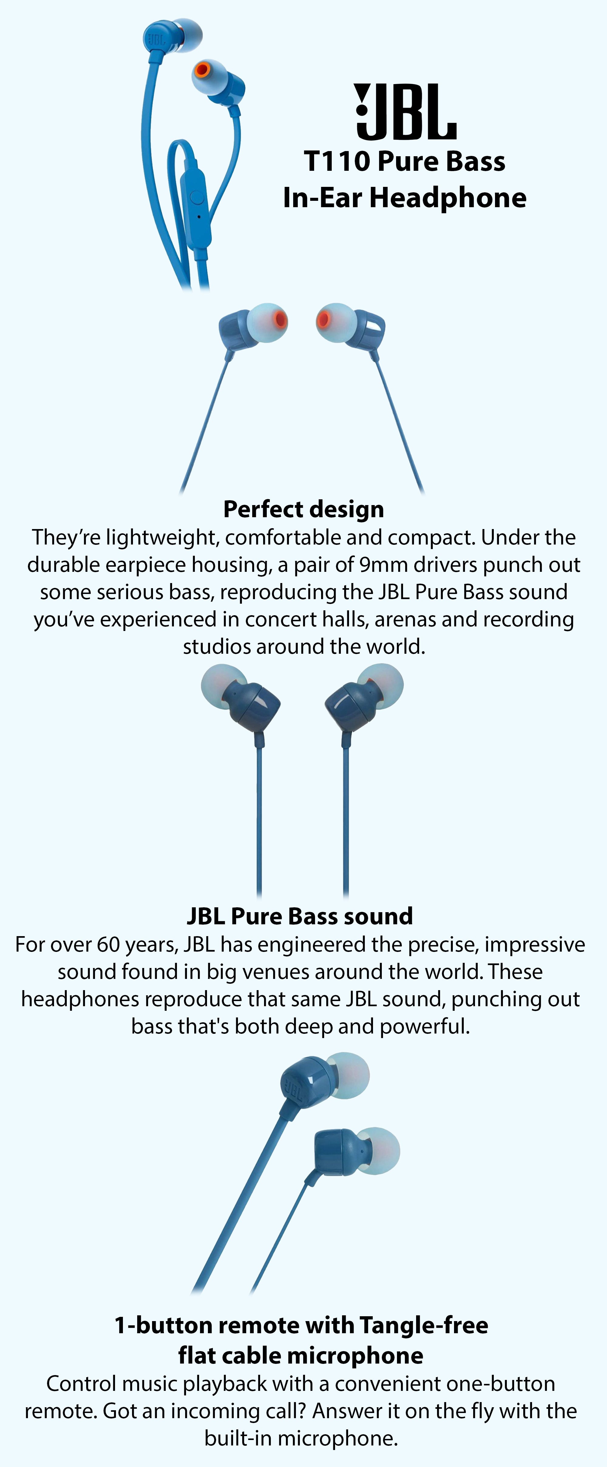JBL T110 Pure Bass Jeddah Headphone In-Ear | Blue Riyadh, KSA