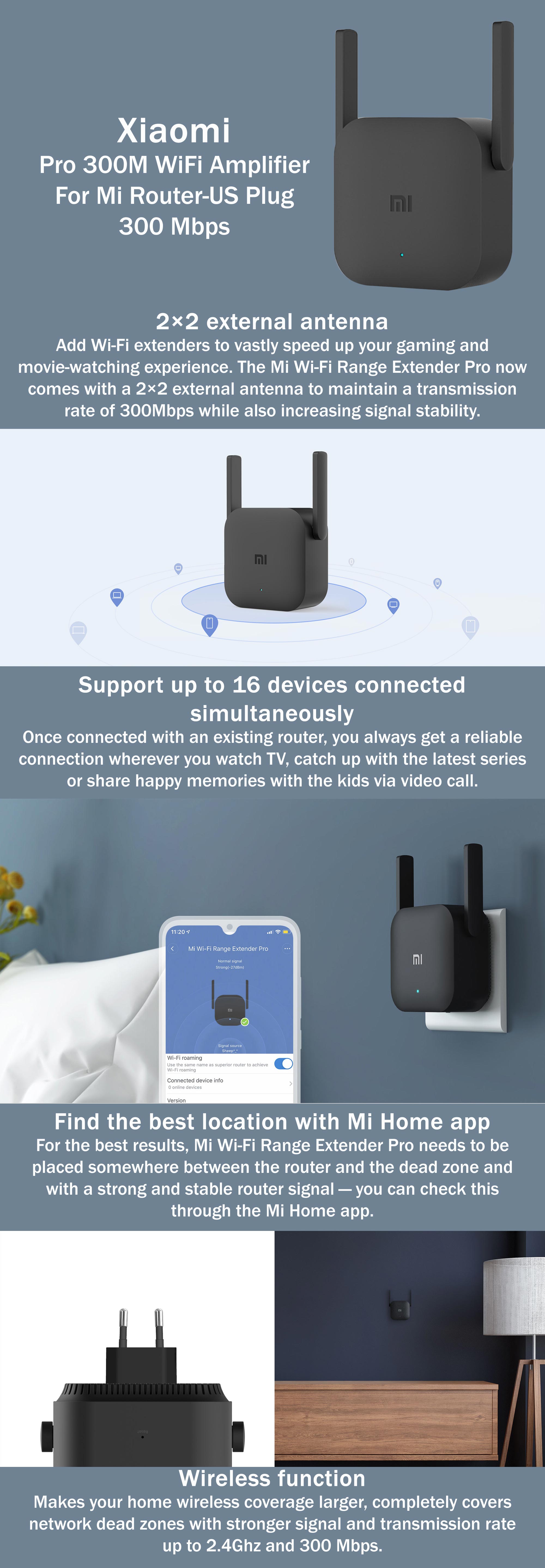 Xiaomi Mi Wi-Fi Range Extender Black Pro Connectivity 300Mbps Expander/ & | Antenna/ External to Network 16 to / Cairo, Giza Up 2 Plug / devices Repeater, Wifi Egypt Up Play