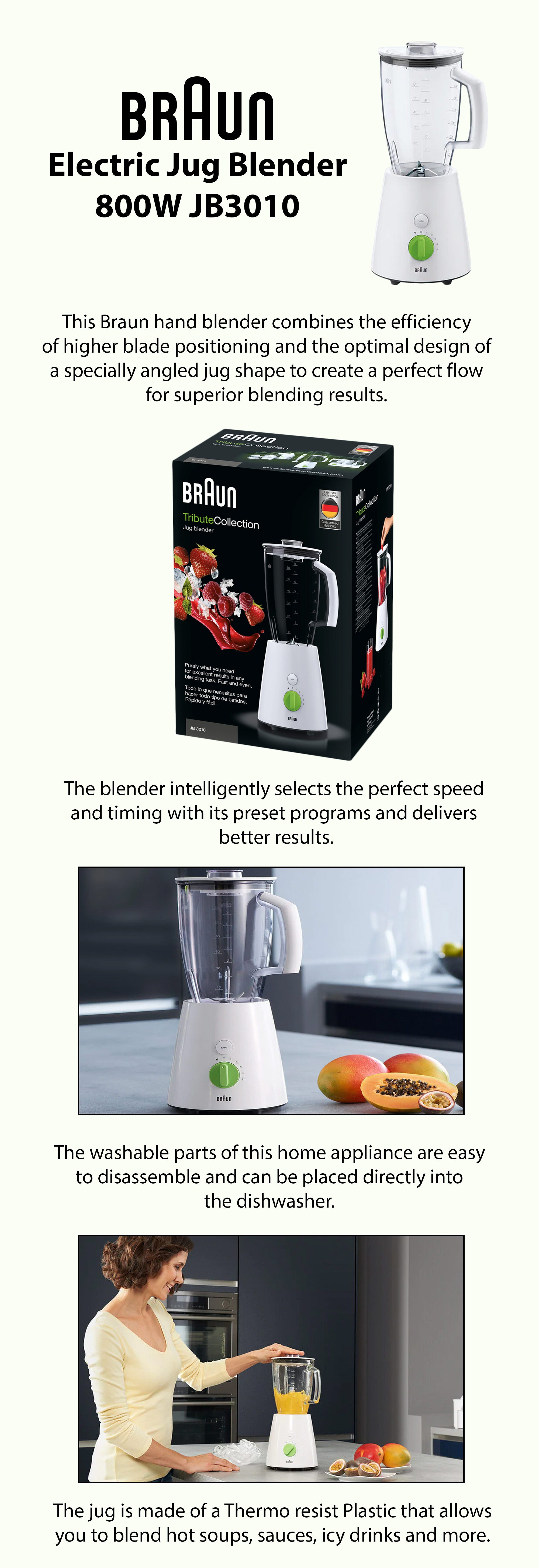 BRAUN Electric Jug Blender 800.0 W JB3010 White Green UAE Dubai Abu Dhabi