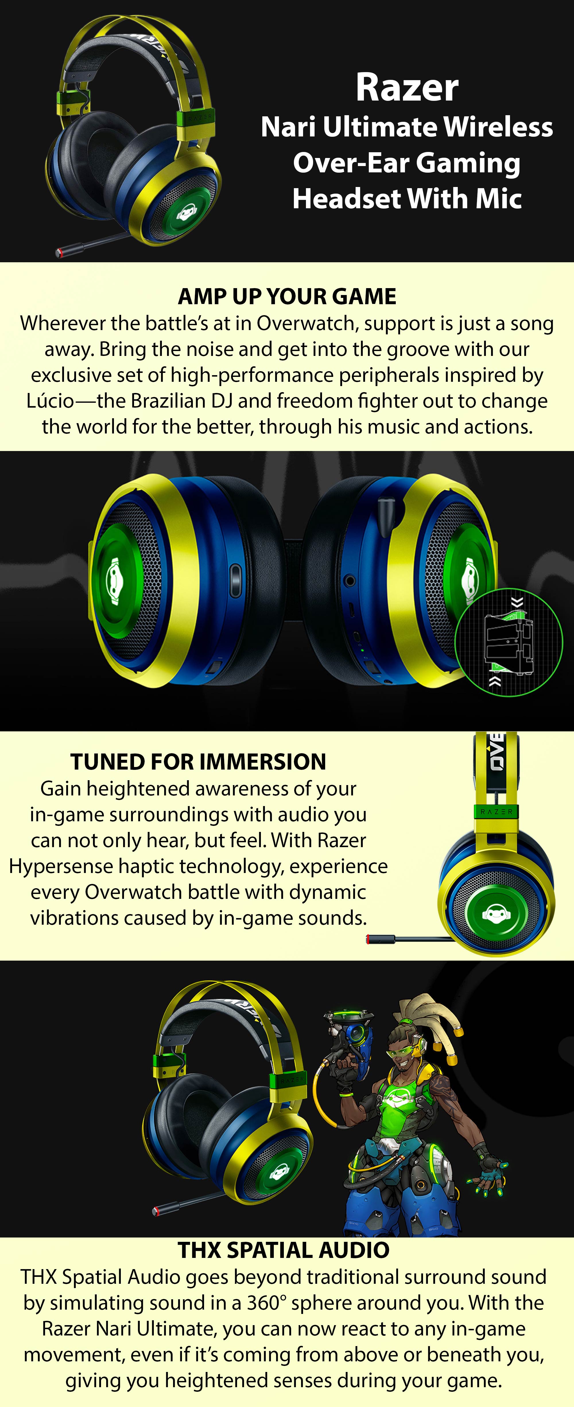 Shop Razer Rz04 R3m1 Nari Ultimate Wireless Gaming Headset With Thx Audio For Pc Ps4 Xbox One Overwatch Lucio Edition Multicolour Online In Dubai Abu Dhabi And All Uae