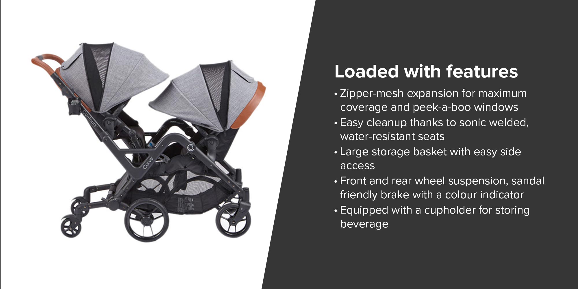 Kolcraft Contours Curve Double Stroller Easy Handling With UPF50 Canopies Suitable From 6 Months Graphite Grey KSA Riyadh Jeddah