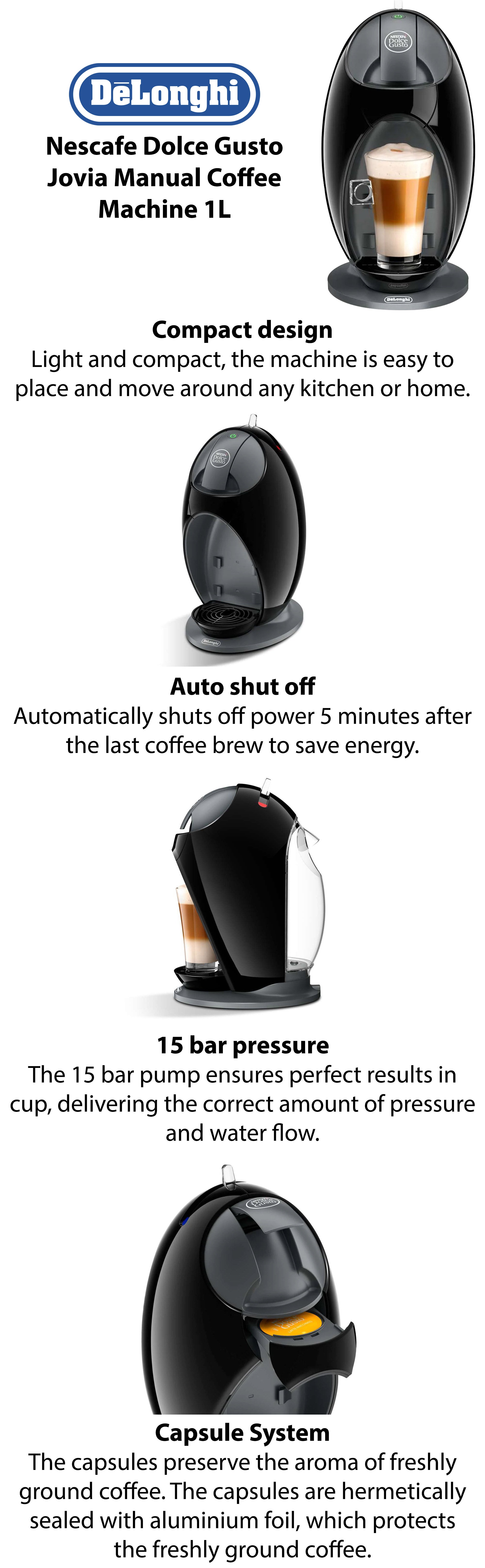 De Longhi Nescafe Dolce Gusto Jovia Manual Coffee Machine Black 1Liters KSA Riyadh Jeddah