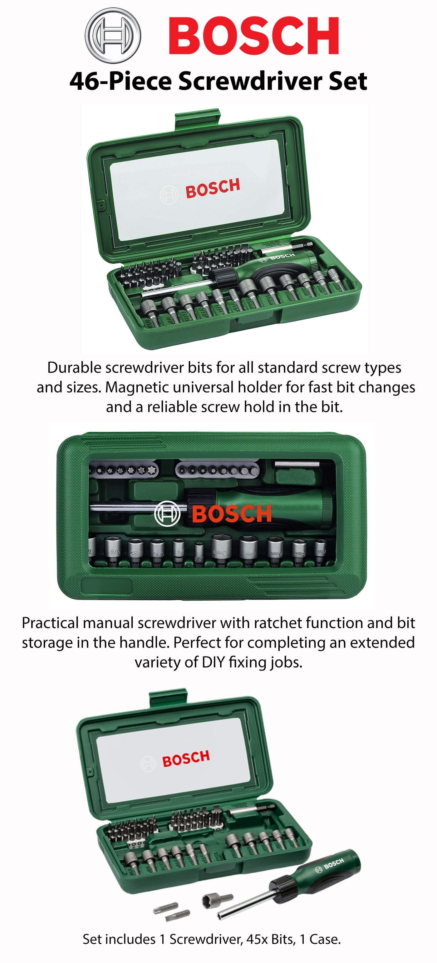 BOSCH 46Piece Screwdriver Set Green/Black/Silver KSA Riyadh, Jeddah