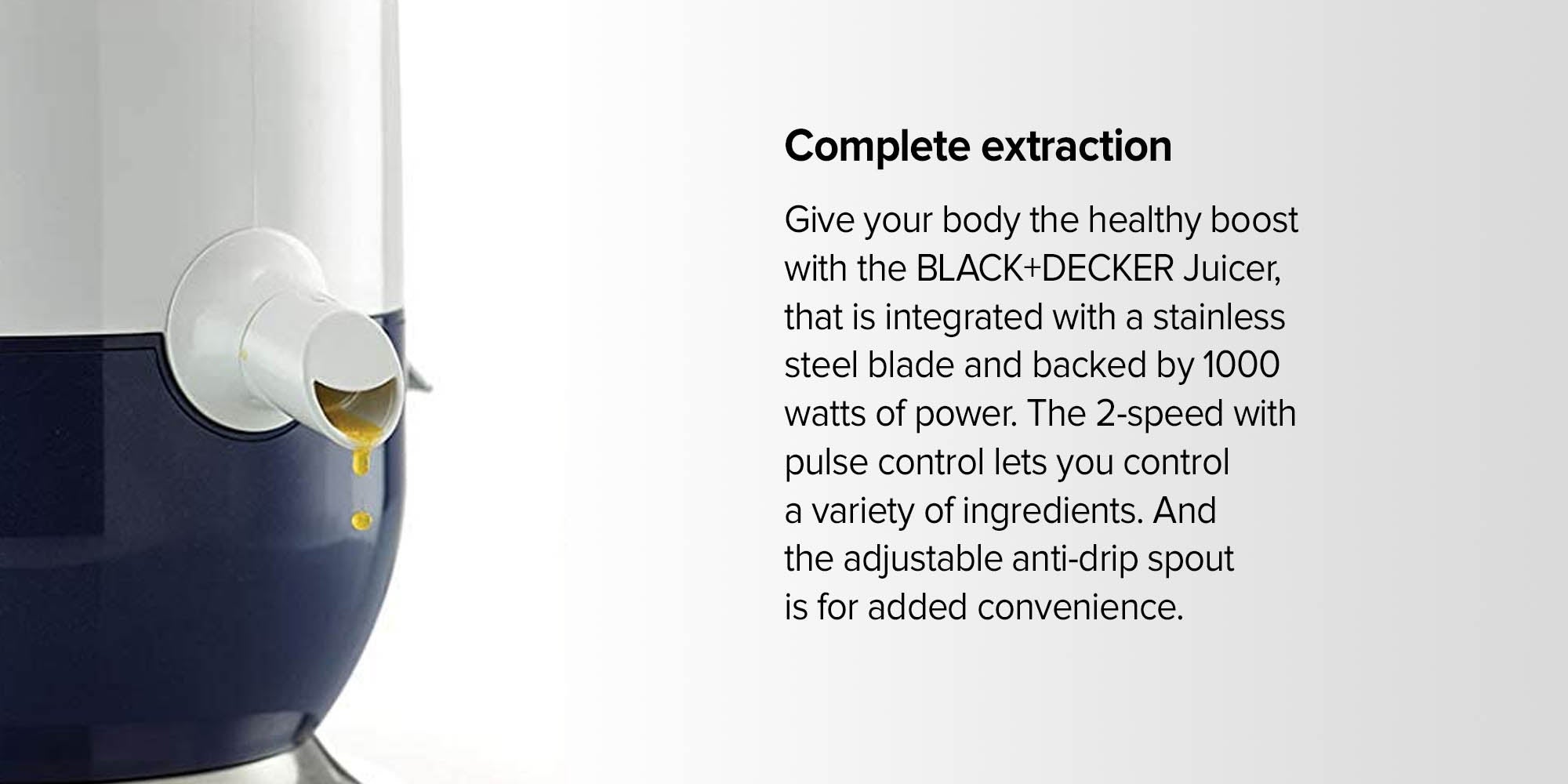 BLACK+DECKER Juice Extractor with Wide Feeding Chute 1.3 L 400.0 W JE400-B5  White UAE