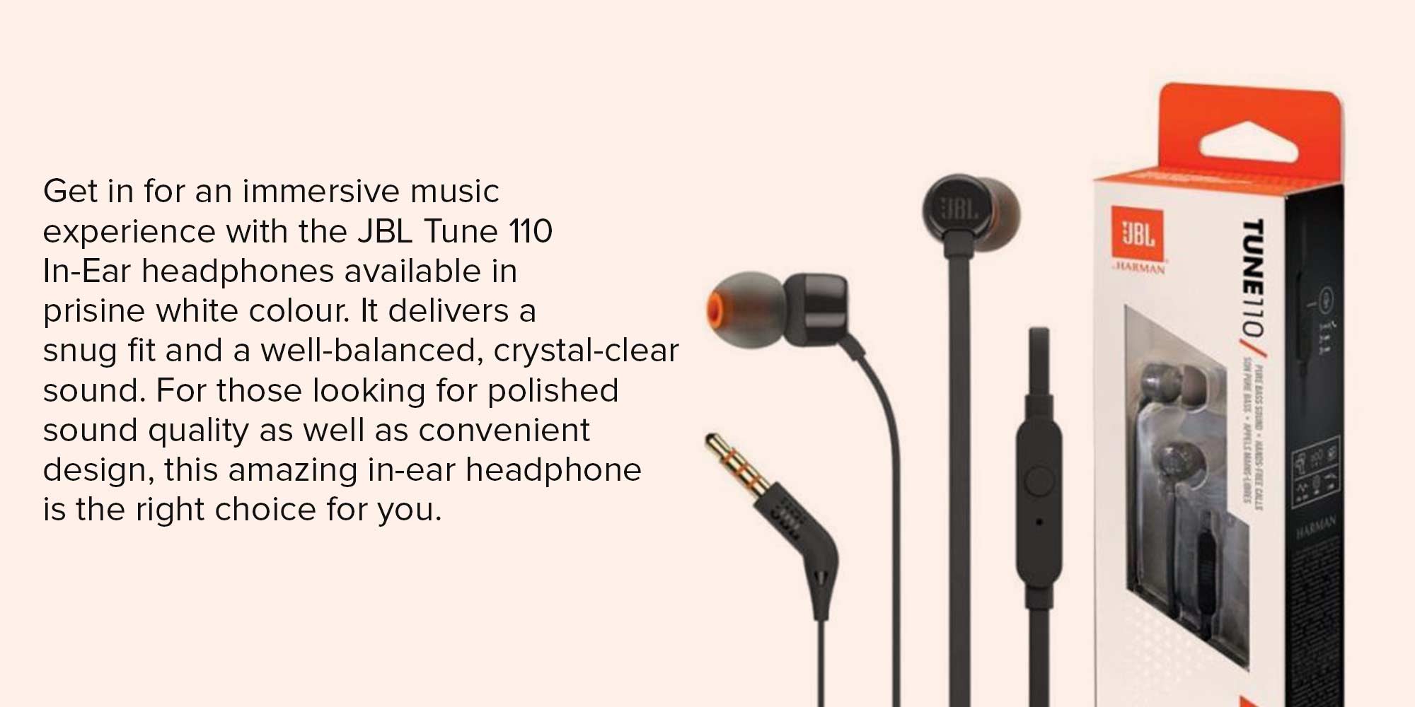 Shop JBL Tune 110 Wired In-ear Headphones With Mic Black Black online in Riyadh, Jeddah and all KSA