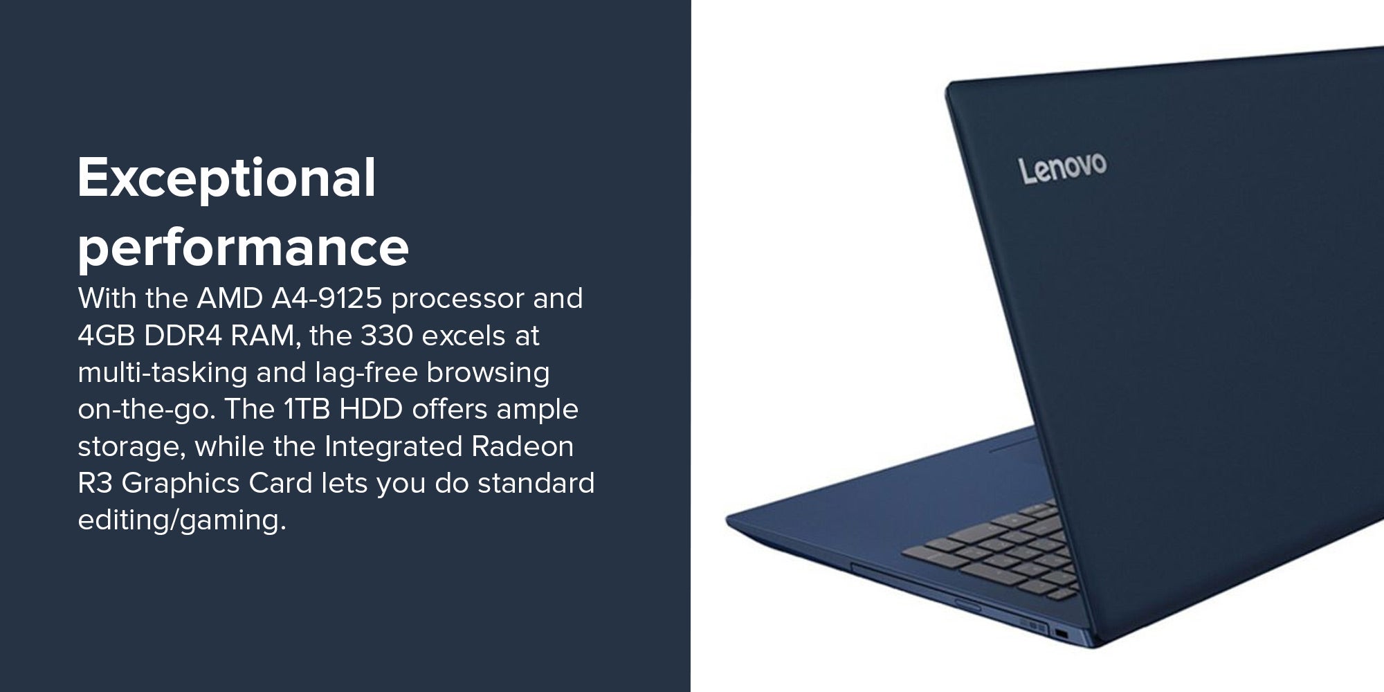 Lenovo IdeaPad 330-15AST With 15.6-Inch Display, AMD A4-9125 Processor/4GB  RAM/1TB HDD/Integrated Radeon R3 Graphics Card Midnight Blue UAE | Dubai,  Abu Dhabi