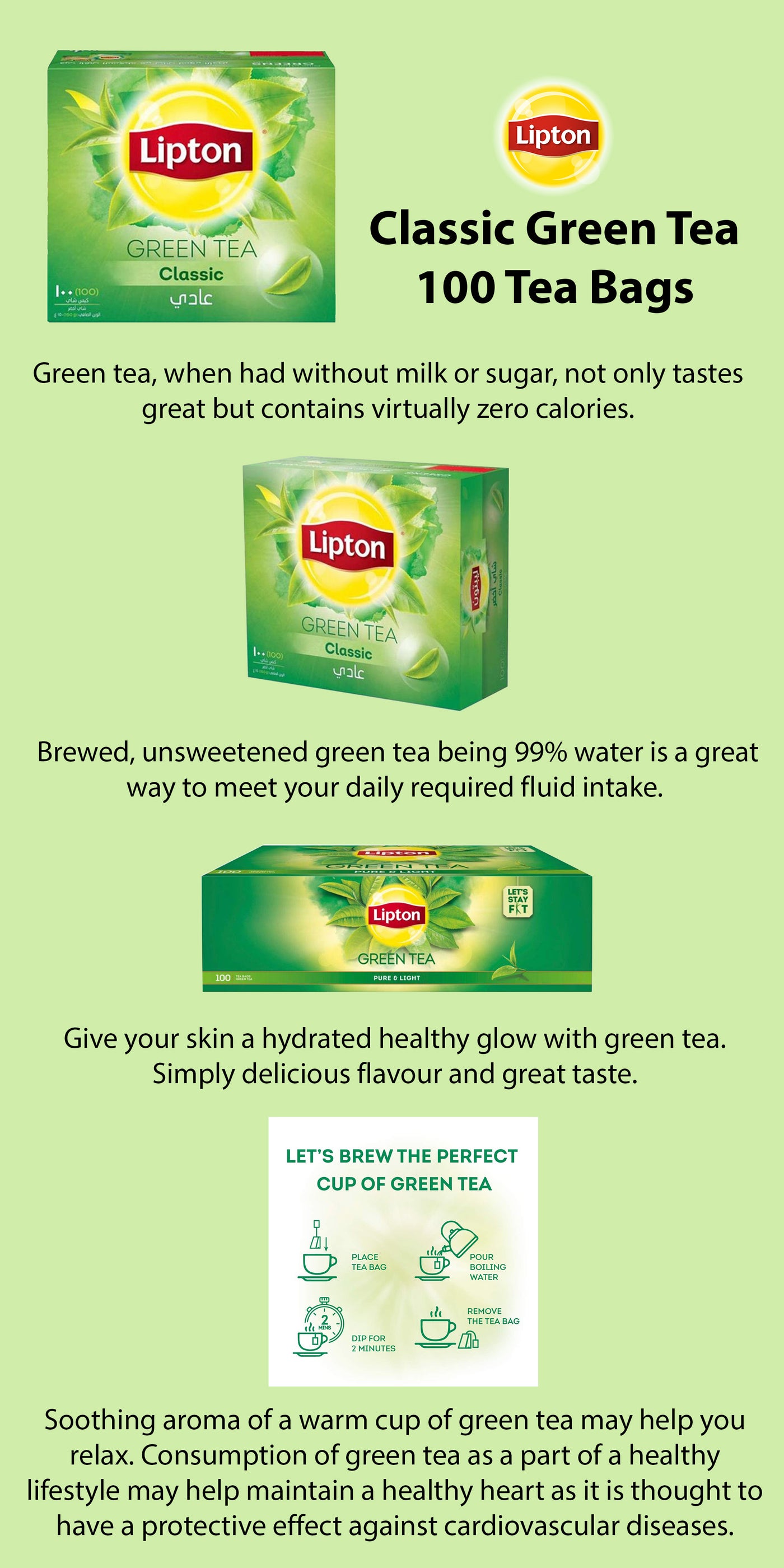 Lipton 100 Classic Green Tea Bags UAE | Dubai, Abu Dhabi