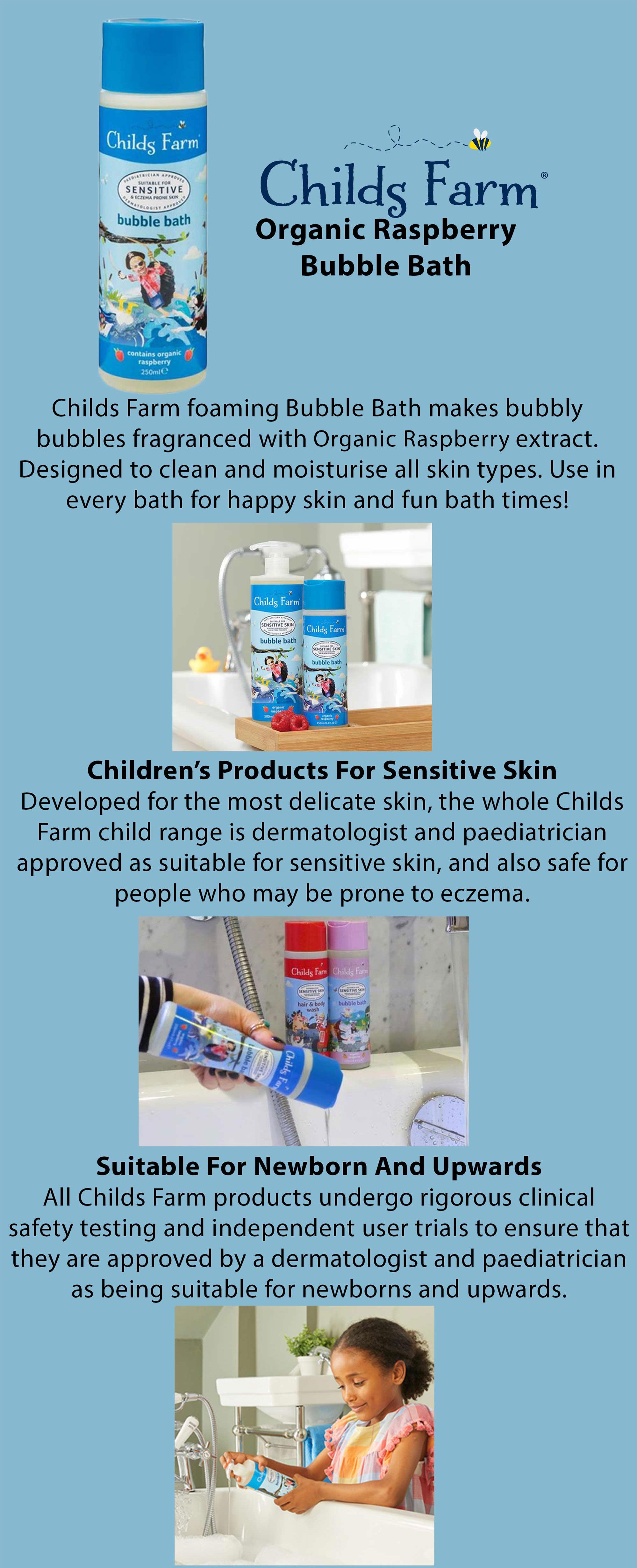 Childs Farm - Children's Bubble Bath, Gently Cleanses, Sensitive Skin,  Organic Raspberry, 250ml