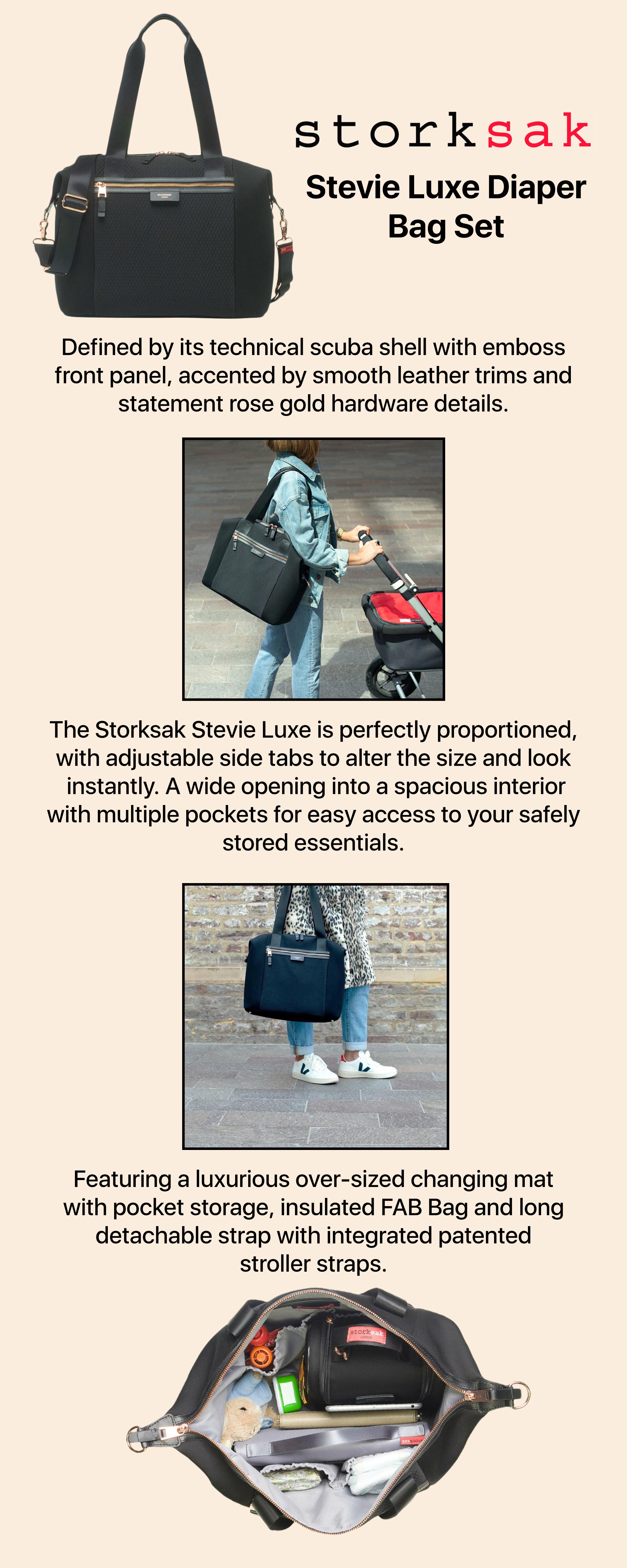 Storksak Stevie Luxe Black Scuba Diaper Bag