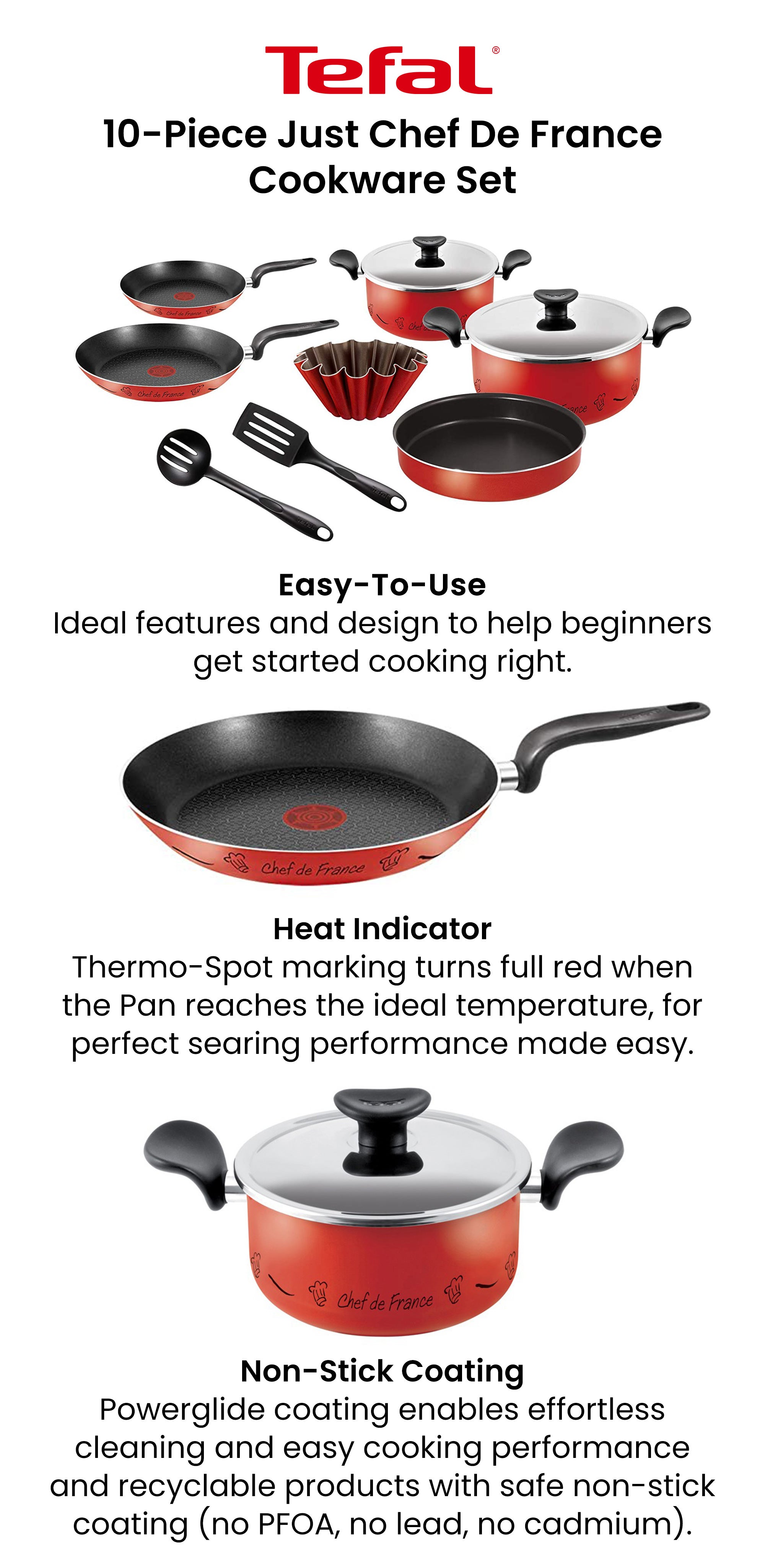 Tefal 10-Piece Aluminium Just Chef De France Cookware Set Red/Black UAE ...