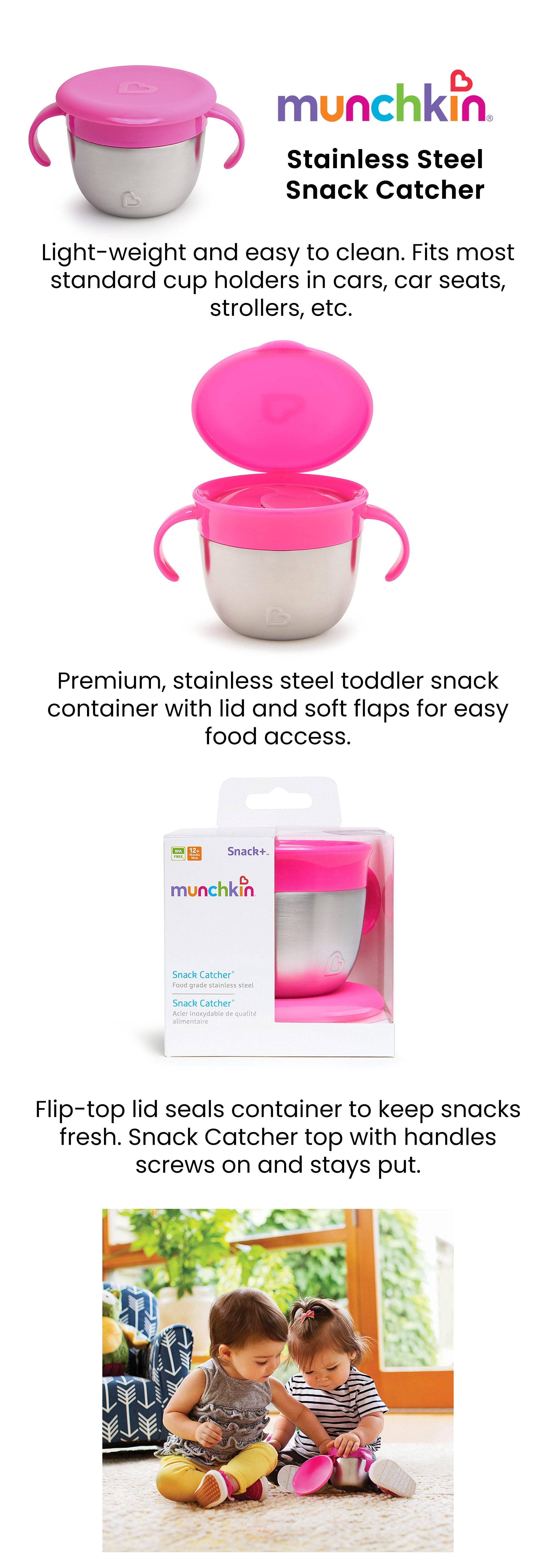 Munchkin Snack+ Stainless Steel Snack Catcher with Lid - Pink