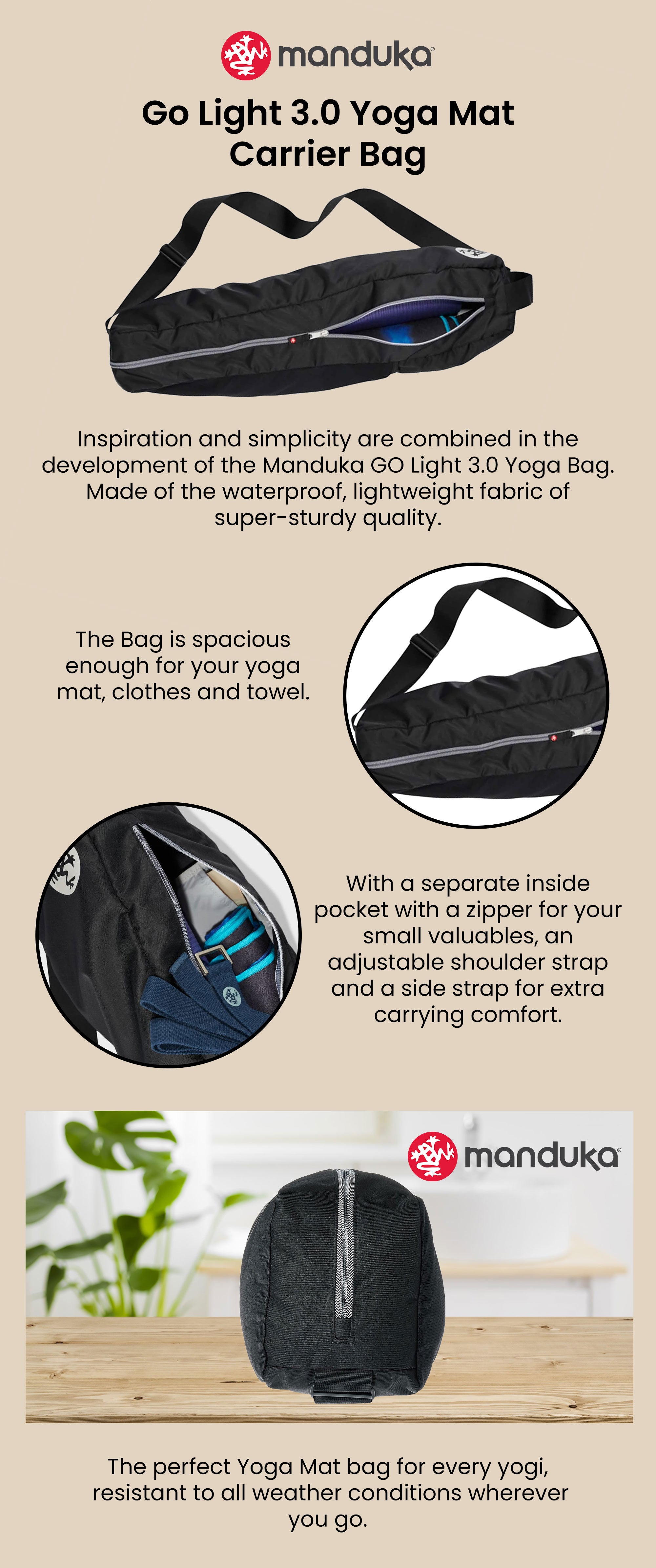 Manduka Go Light 3.0 Yoga Mat Carrier Bag Black 29 x 5inch UAE