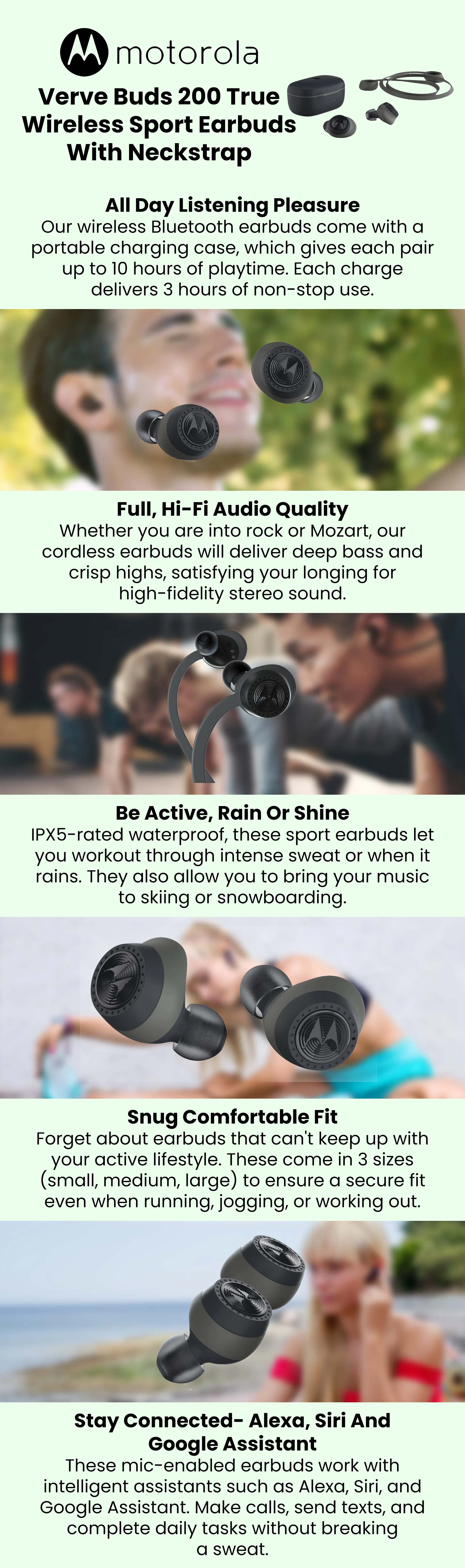 Motorola Verve Buds 200 True Wireless Sport Earbuds With Neckstrap