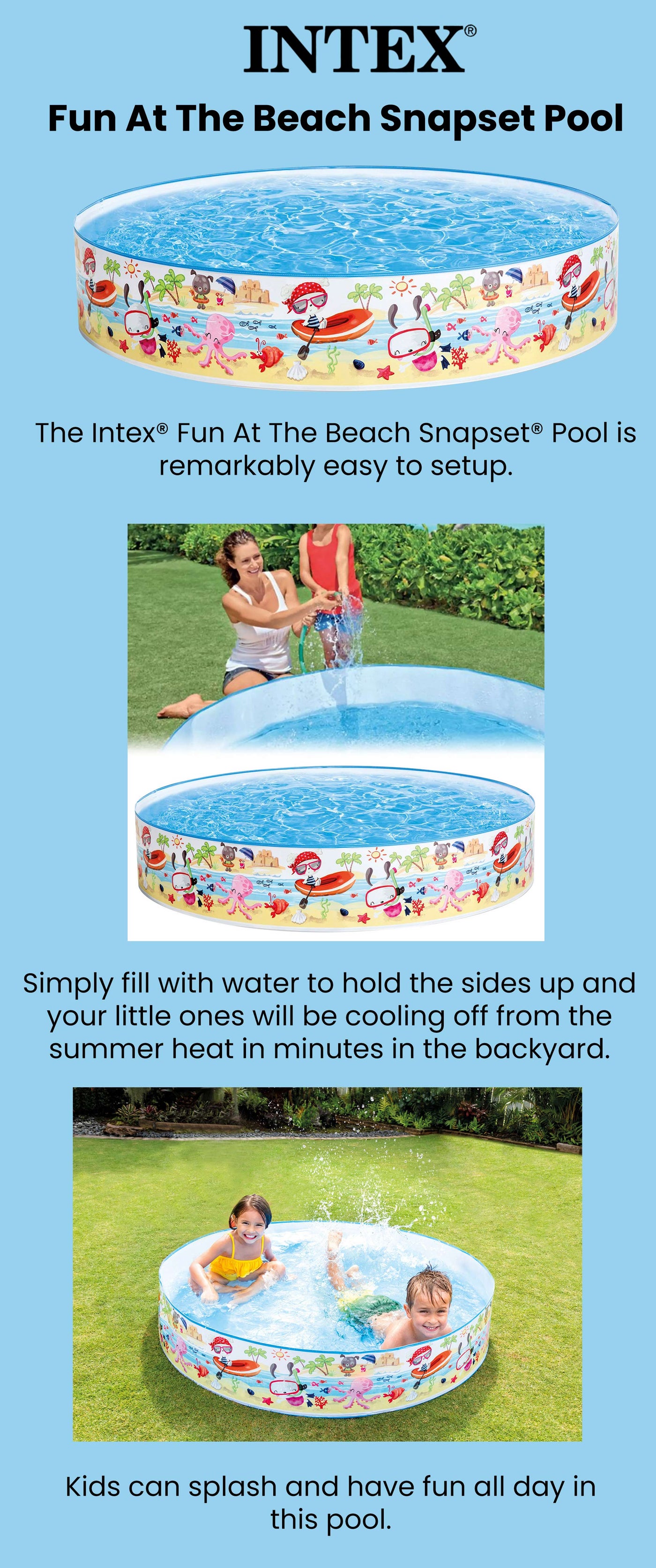 Intex 8ft X 18in SnapSet Kiddie Pool - Instant Setup Deep Sea Blue - 58472EP