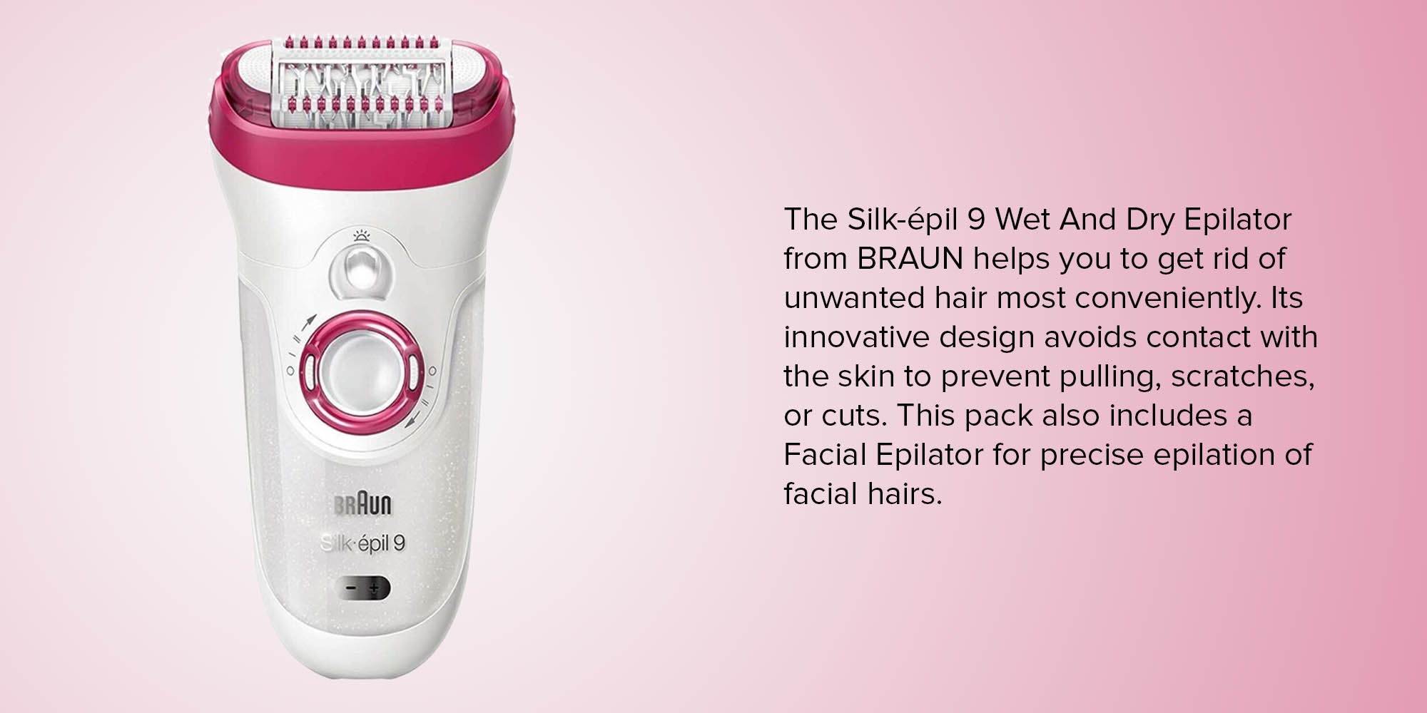 Braun SE9 521 Silk-Epil Wet and Dry Cordless Epilator - Pink White