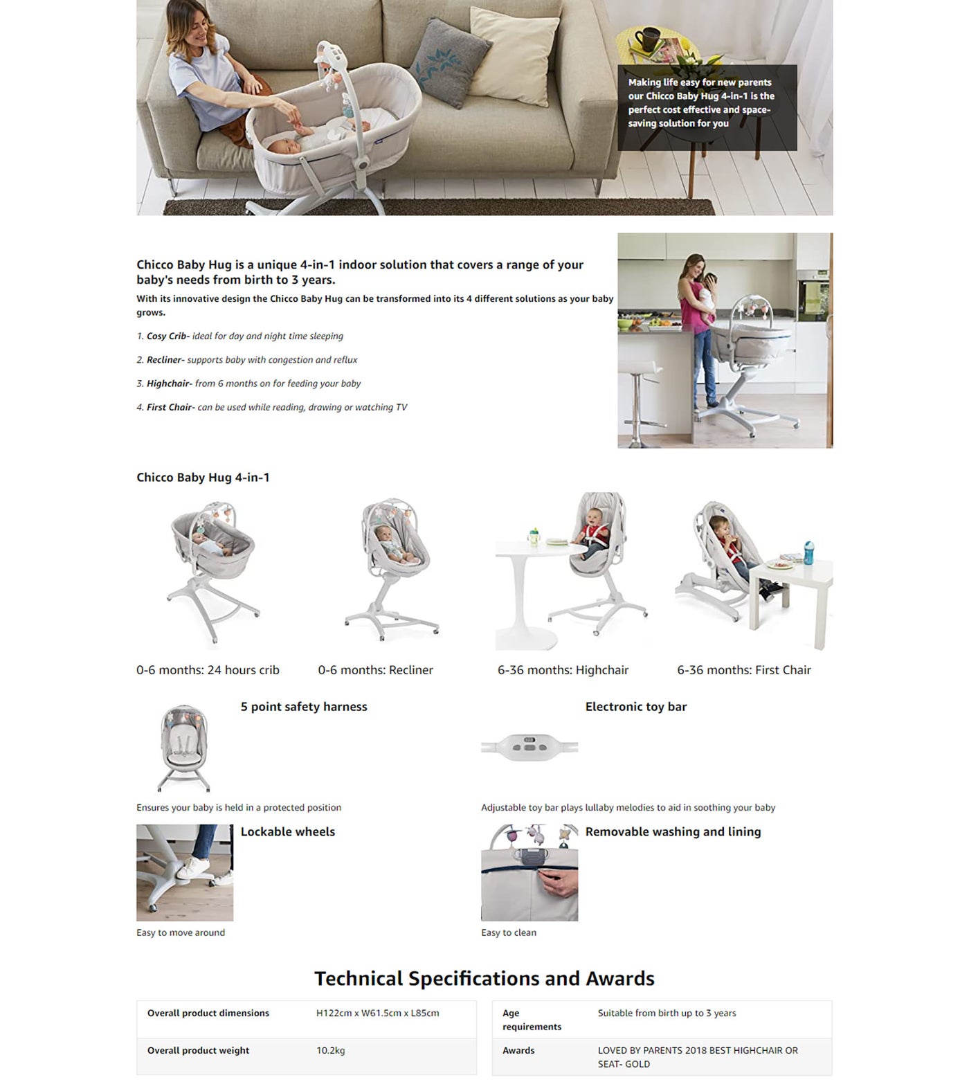 Chicco 4In1 Convertible Baby Cradle, Legend UAE Dubai, Abu Dhabi