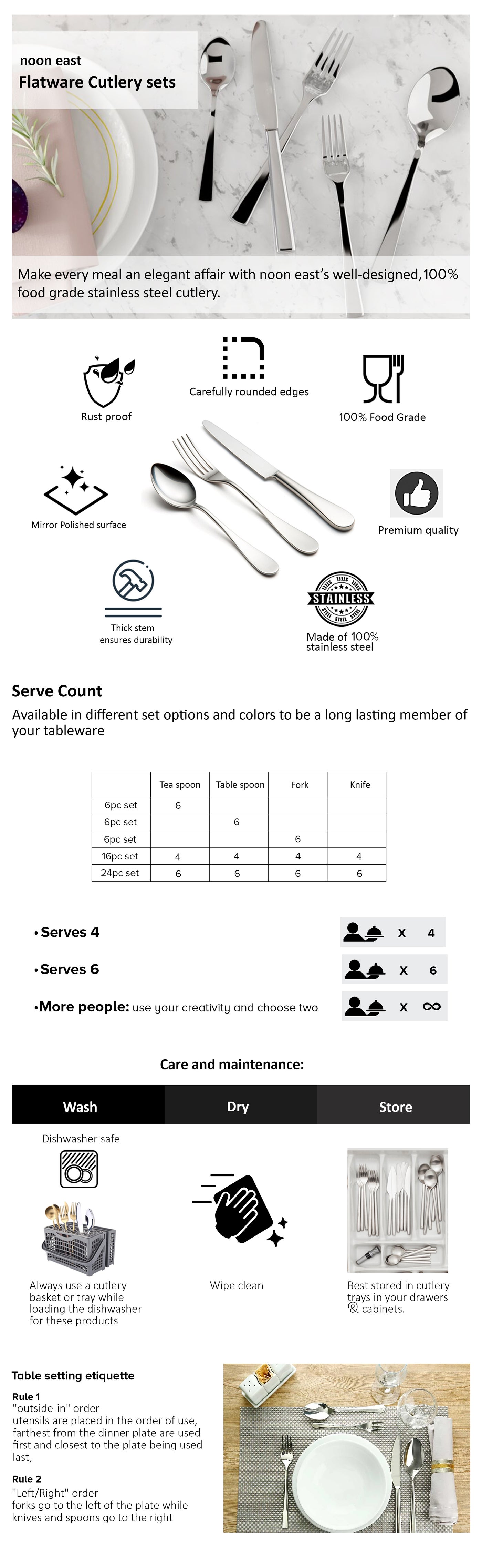 Noon East 24 Piece 24 Piece Cutlery Set Made Of Stainless Steel Silverware Flatware Spoons