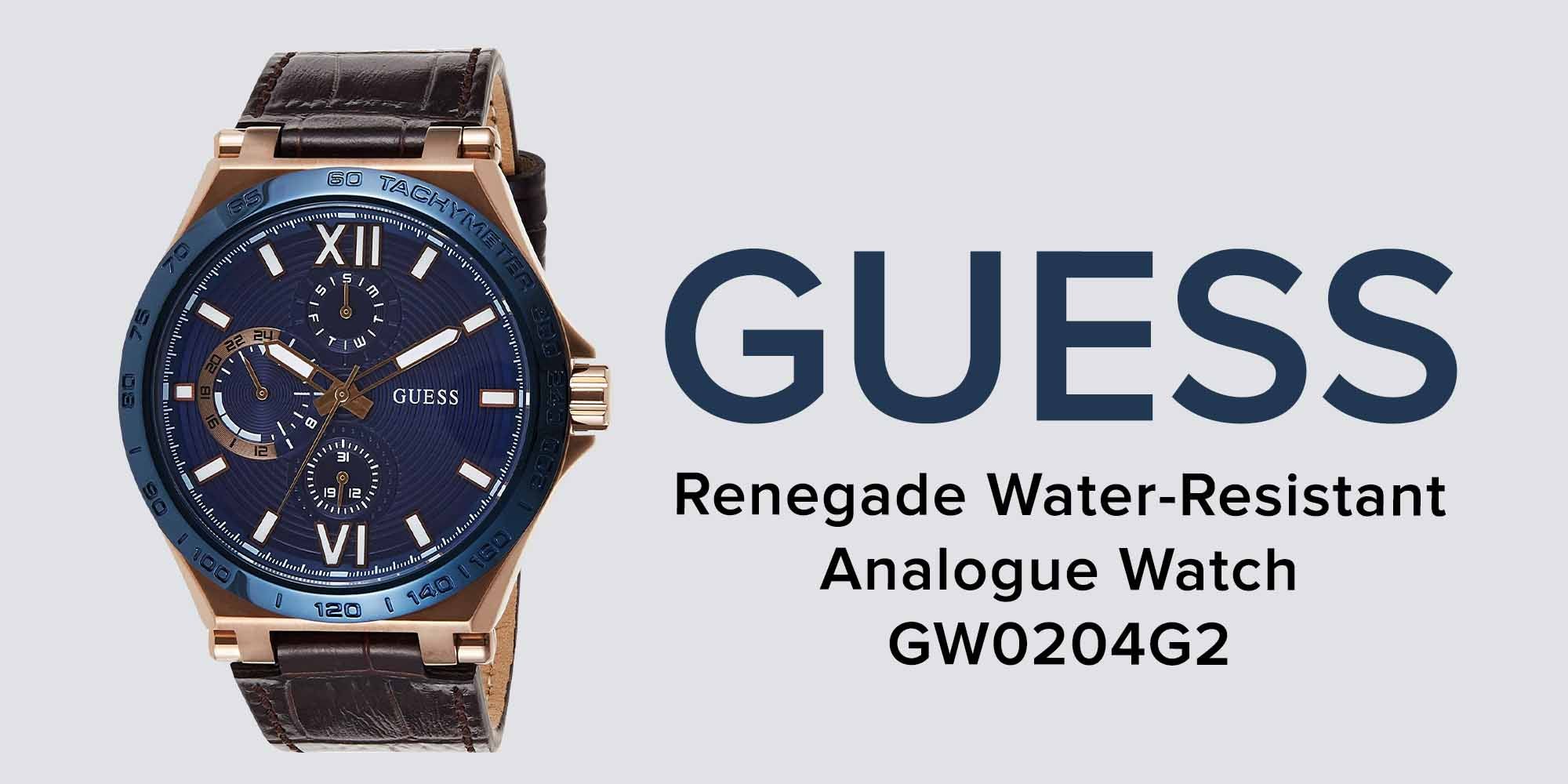 GUESS Men\'s Renegade Analog mm Resistant UAE Abu Dubai, - - Brown Dhabi Watch Water 46 | GW0204G2
