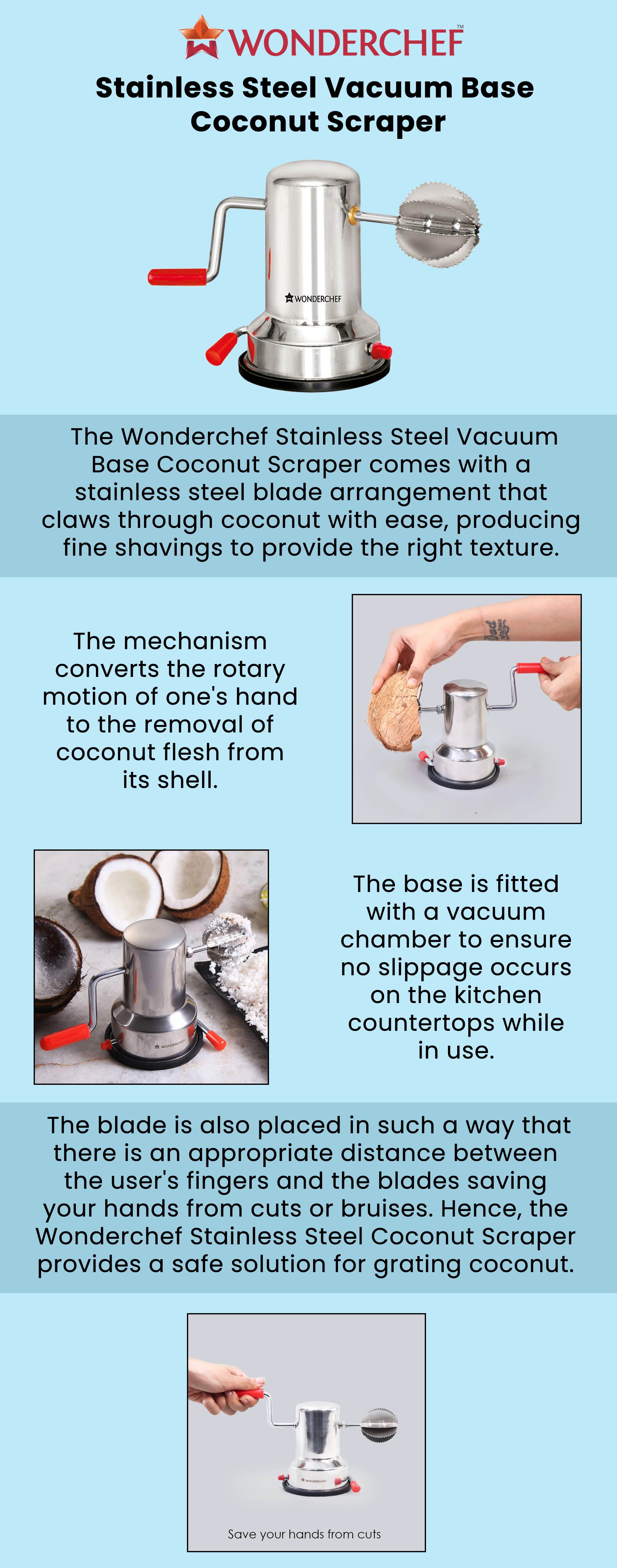 Stainless Steel Vacuum Base Coconut Scraper with Stainless Steel blade  Grater for Kitchen Manual Coconut Scraper Coconut scraper Machine Manual