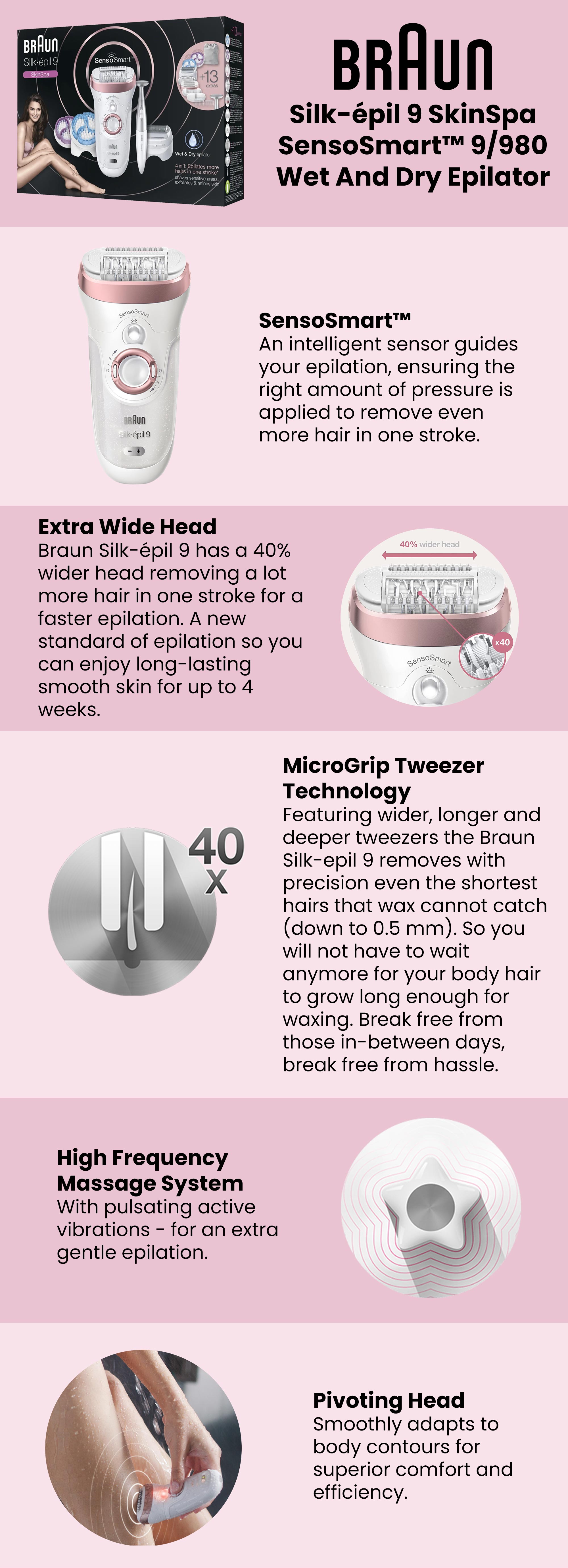 Braun 9980 Silk-epil 9 SkinSpa SensoSmart Epilator 4 in 1 Exfoliation Skin  Care System - Free Delivery