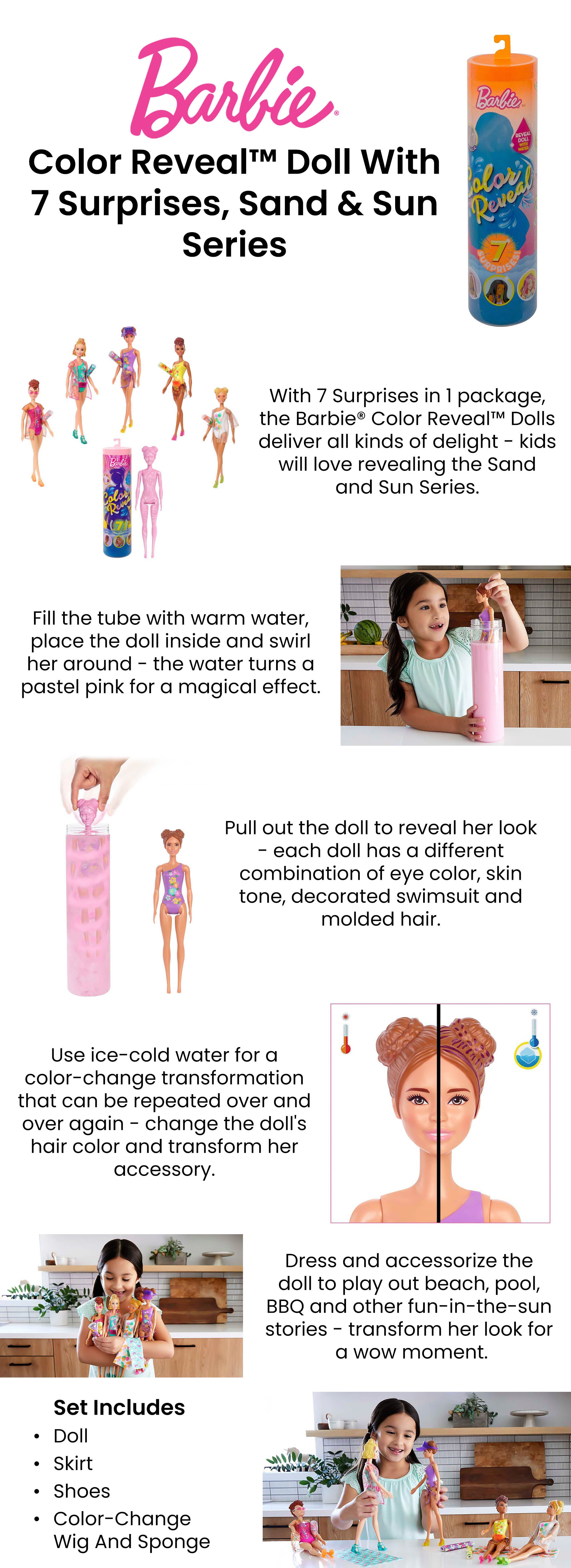 Barbie 7 Surprises - Colour Reveal Doll With Water And Surprise Accessories  For Kids Egypt