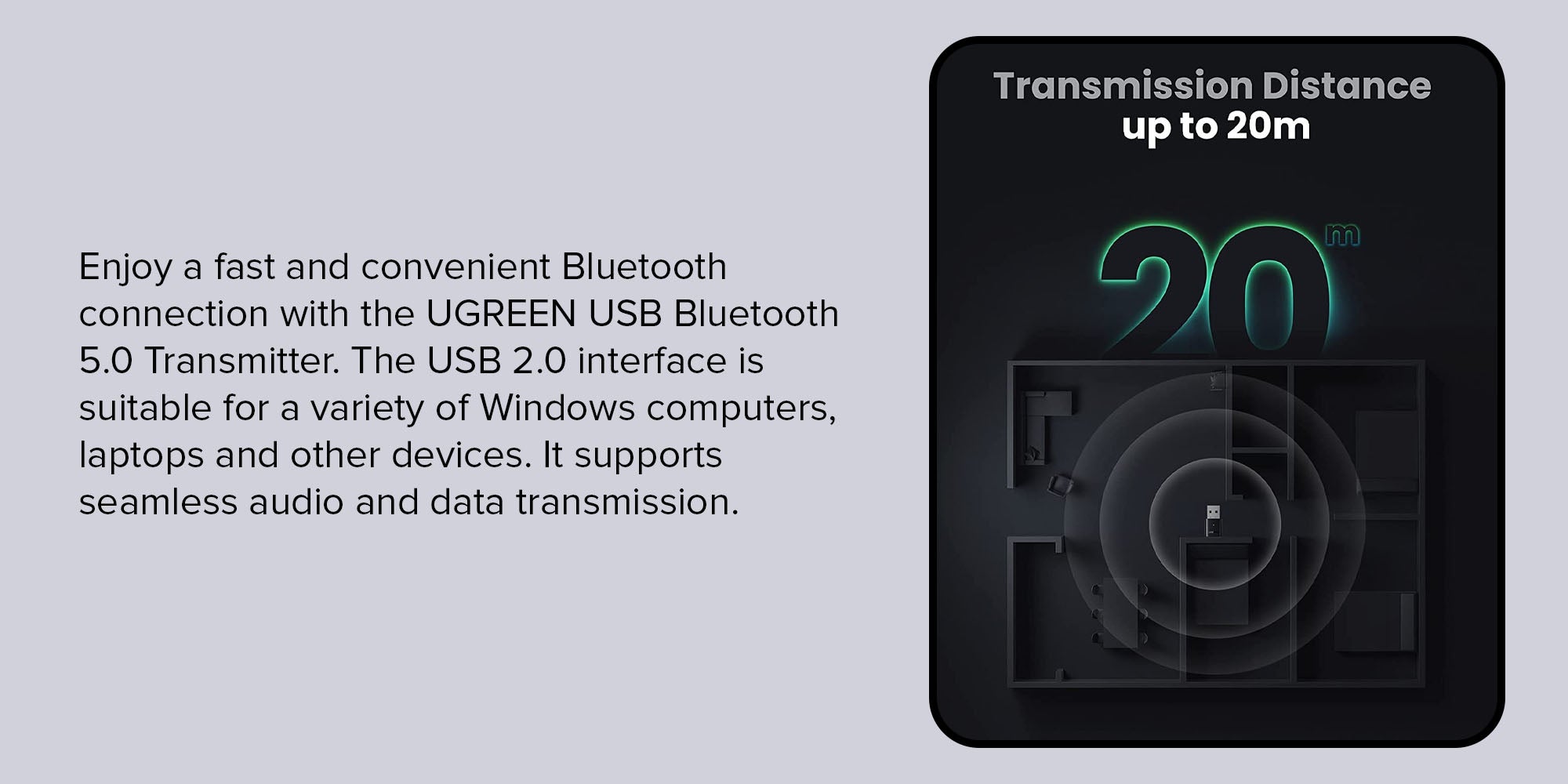 Bluetooth 5.0 USB Adapter for PC, Bluetooth Dongle Receiver and Transmitter  Supports Windows 7/8.1/10, Linux, for Desktop, Laptop, Mouse, Keyboard,  Printers, Headsets, Speakers 