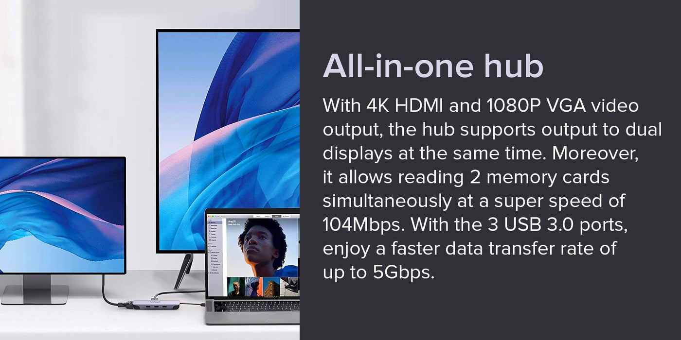 تسوق يو جرين وقاعدة محول USB C HUB 9 في 1 بمنفذ USB نوع C قابل للطي مع ...
