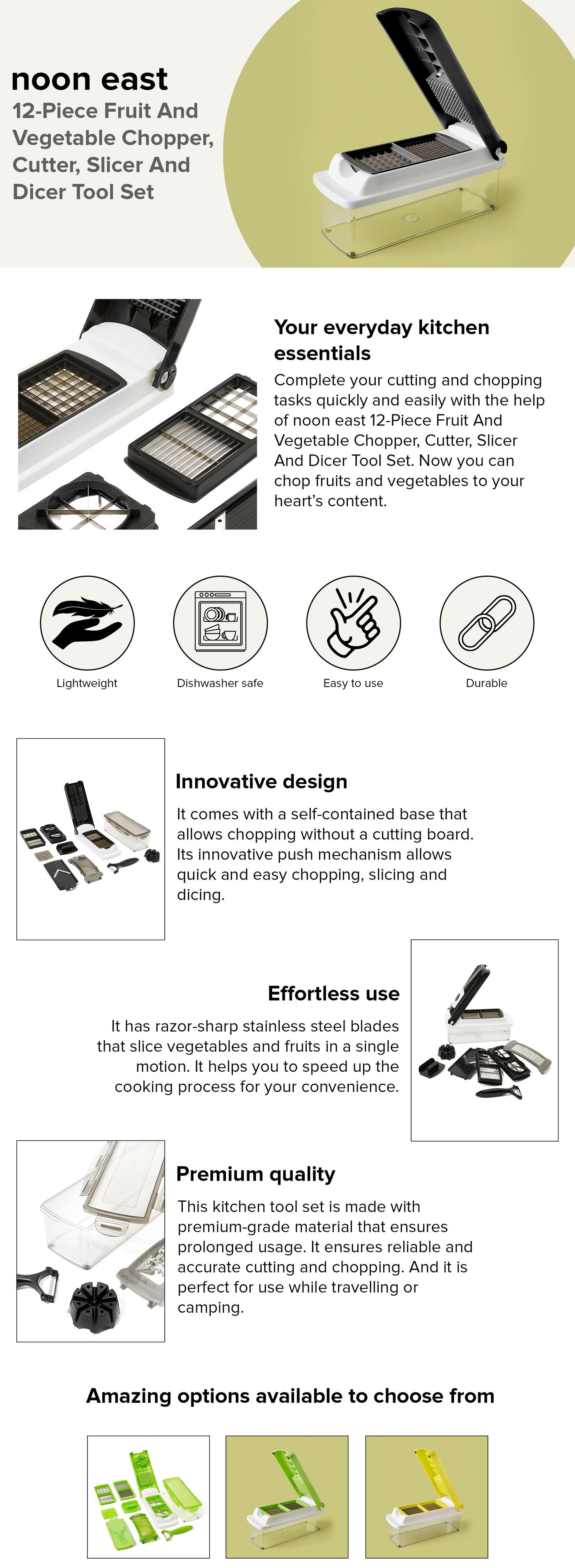 Noon East Fruit And Vegetable Chopper, Cutter, Slicer And Dicer Tools