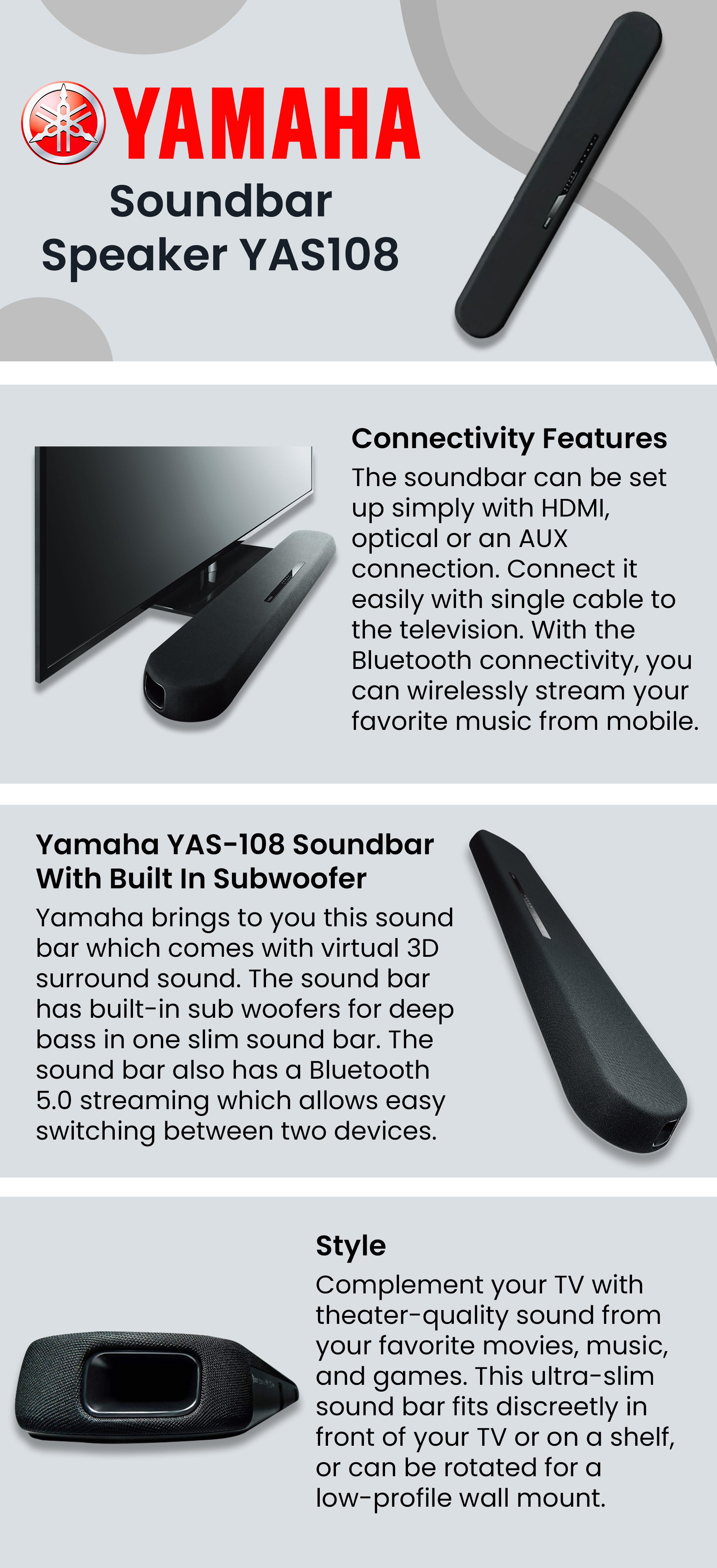 Yamaha yas108b hot sale soundbar