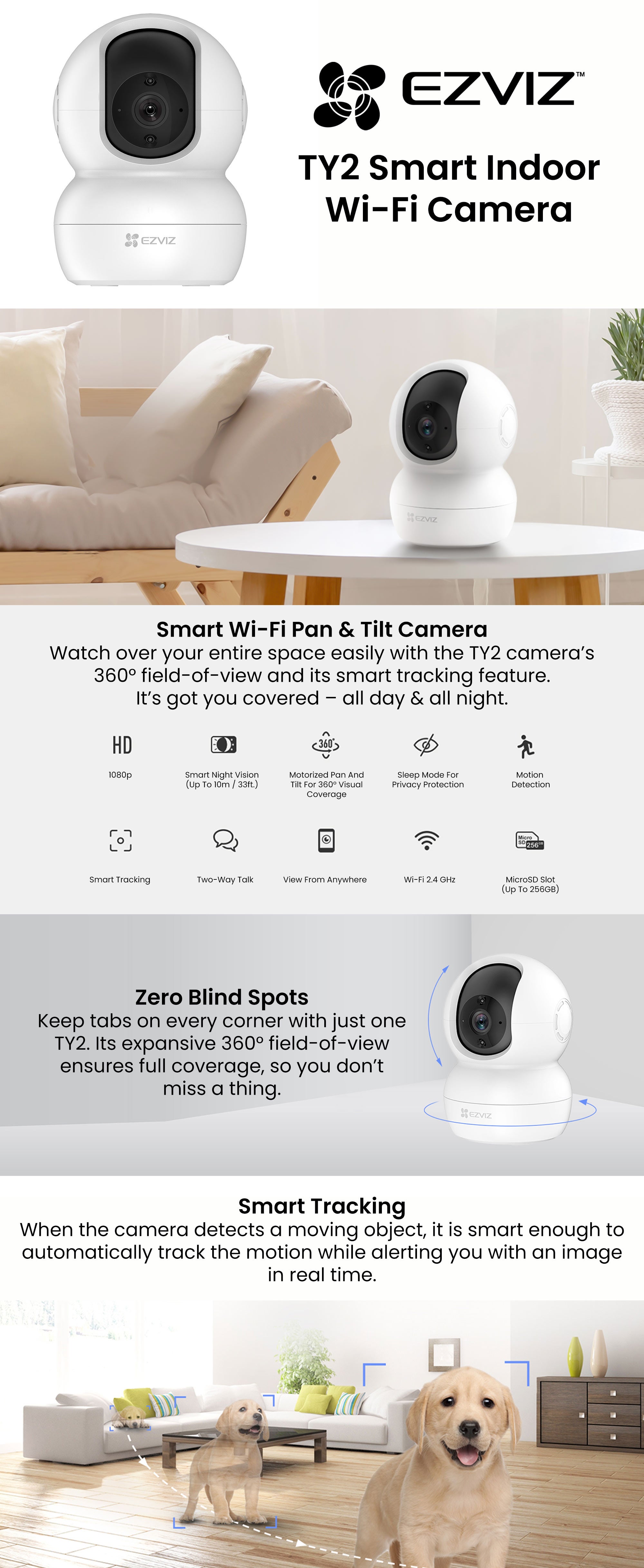 Caméra motorisée EZVIZ TY2 - Full HD 1080P - Vision nocturne - Compatible  Alexa & Google Assistant - Cdiscount Bricolage