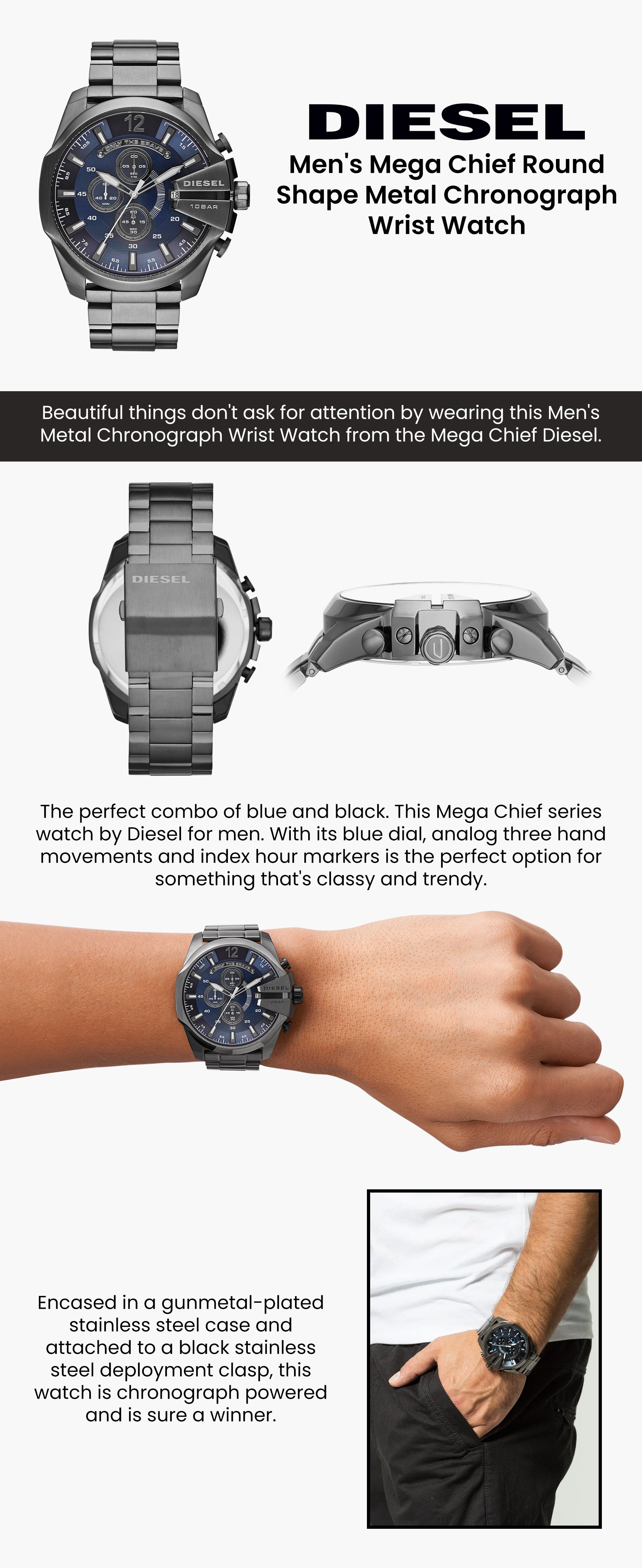 51 DZ4329 Shape Wrist Dubai, Mega - - Abu Chronograph UAE | Grey Stainless DIESEL Chief mm Dhabi Men\'s Steel Watch Round