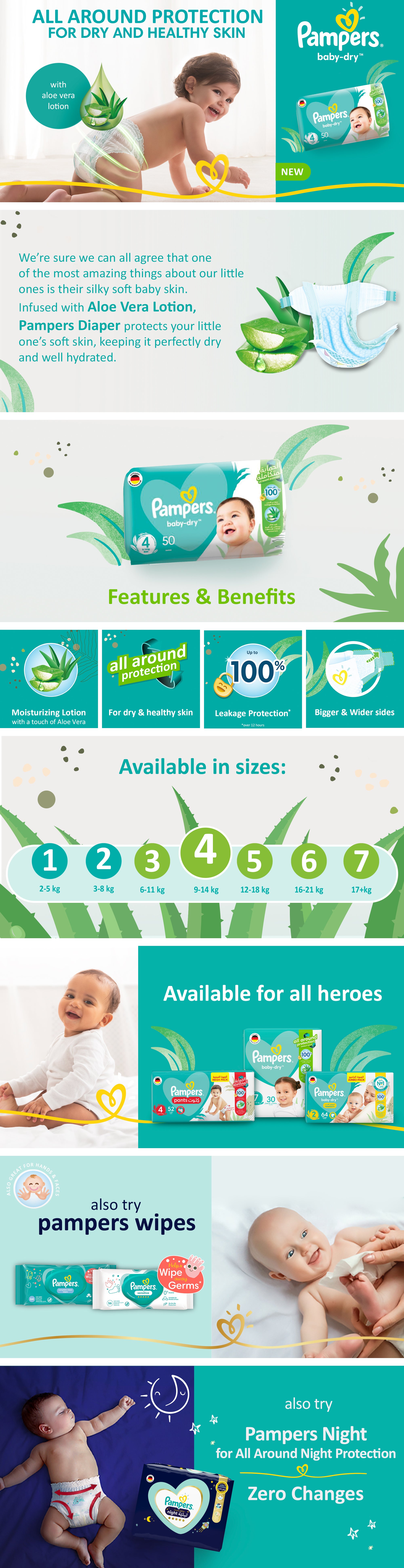 Pampers Baby-Dry Taped Diapers with Aloe Vera Lotion, Leakage