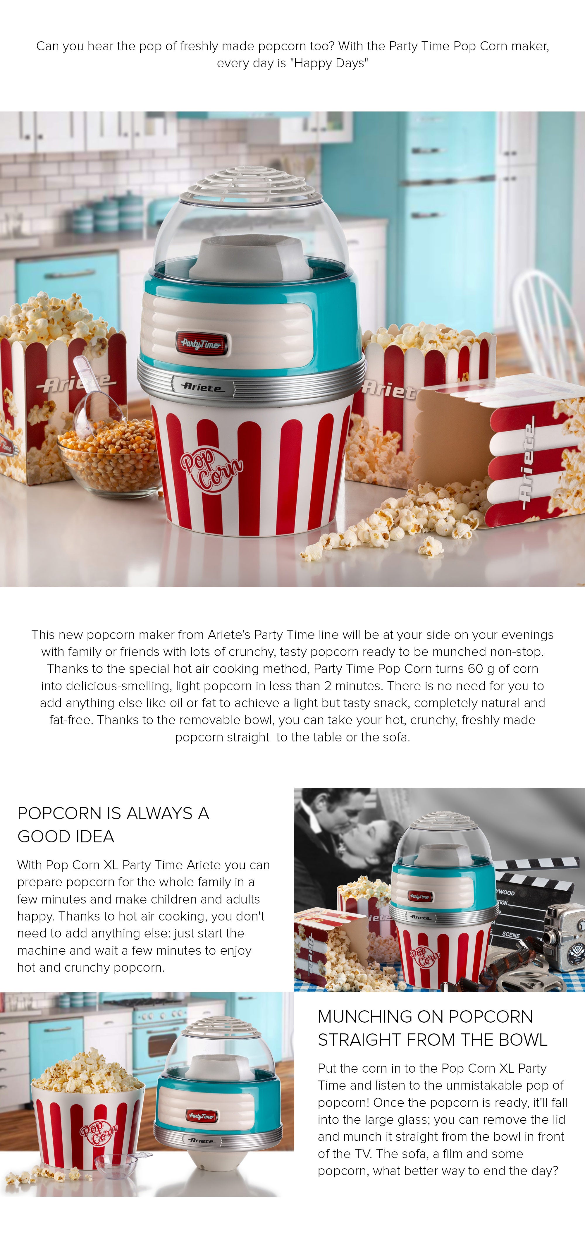 Ariete Big Popcorn Machine 0.6 Kg 1100 W 1100.0 W C295701ARAS White/Blue/Red  UAE