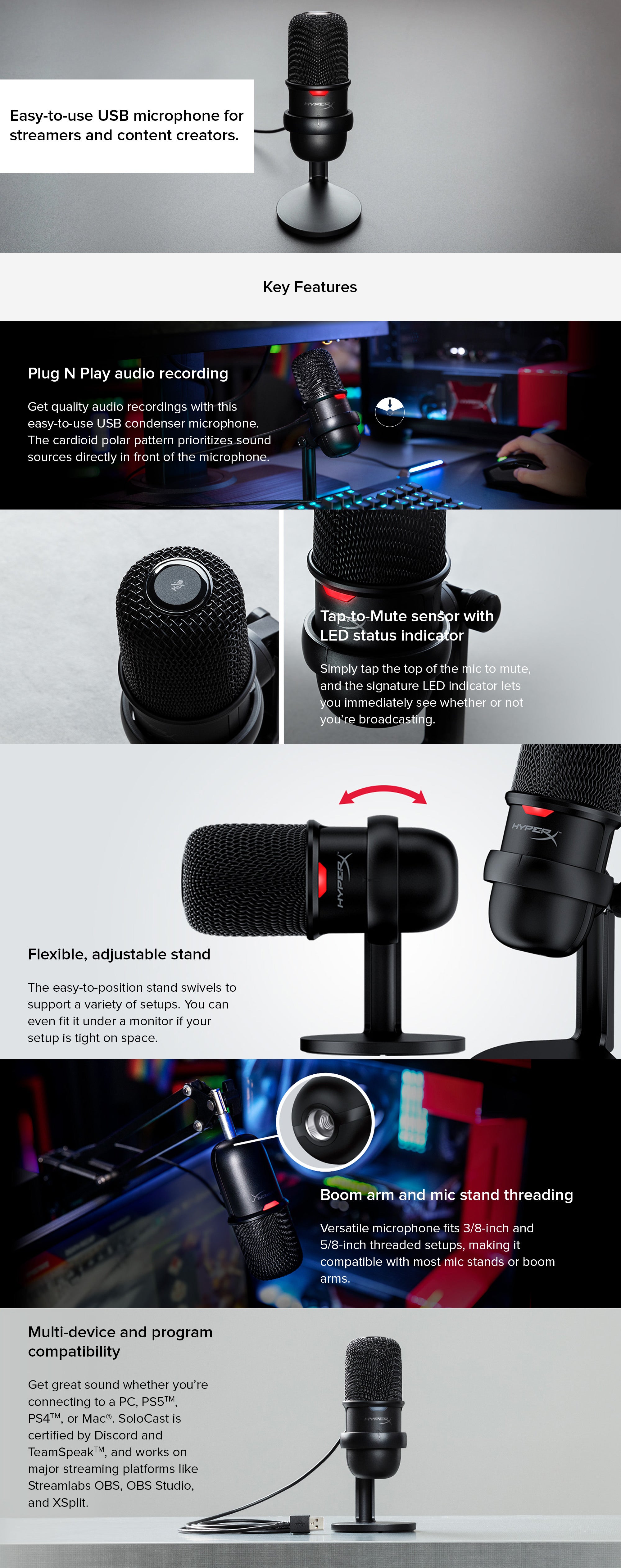 HyperX SoloCast USB Gaming Microphone For PC/PS4/MAC HMIS1X-XX-BK/G