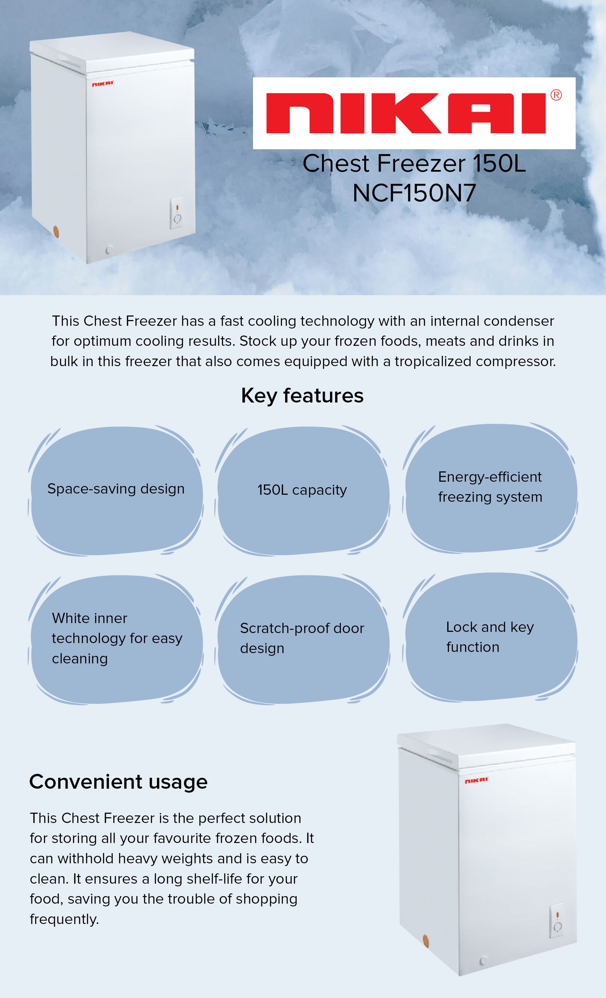 nikai 150l chest freezer