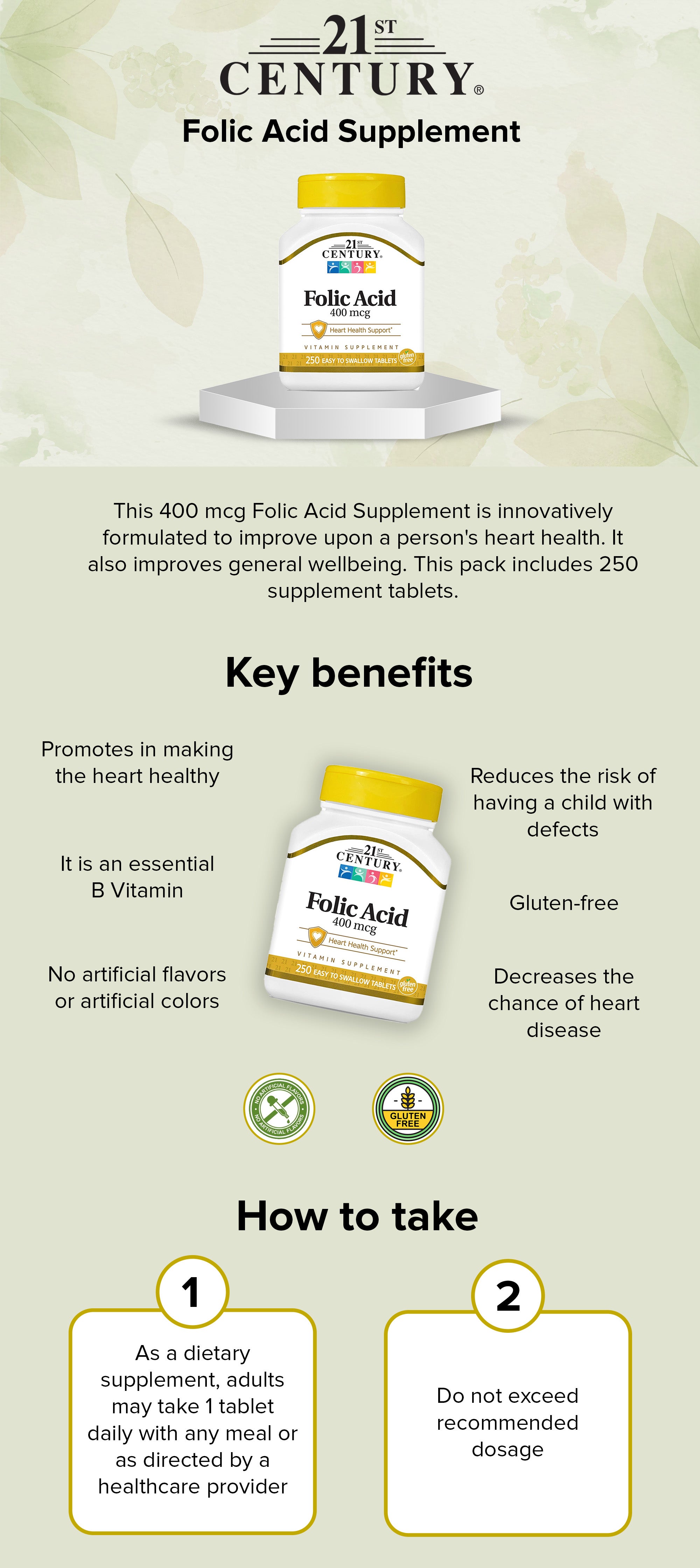 21st Century Folic Acid 400mcg 250 Tablets Uae Dubai Abu Dhabi