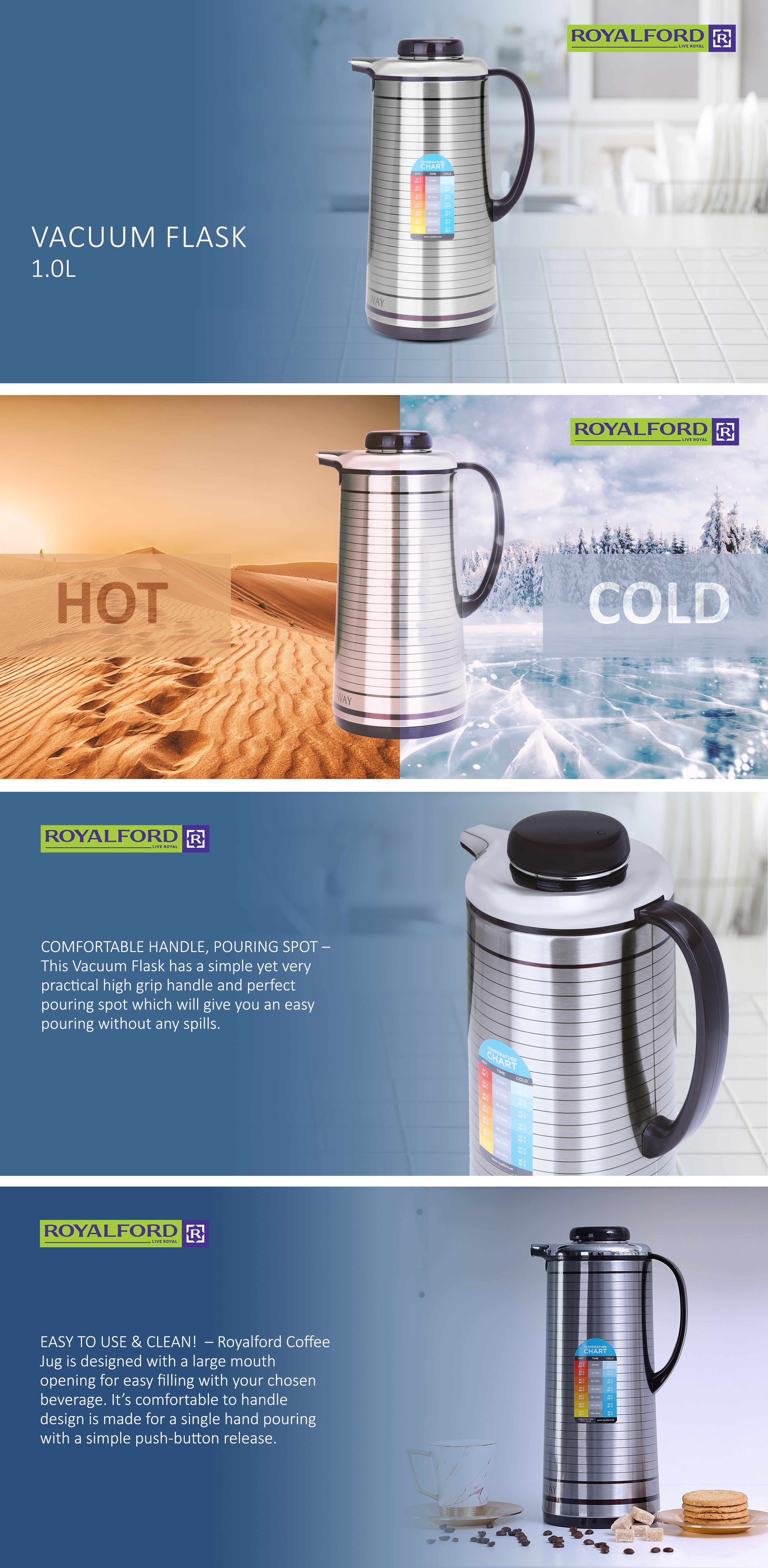 Buy Geepas 1L Vacuum Flask - Heat Insulated Thermos For Keeping