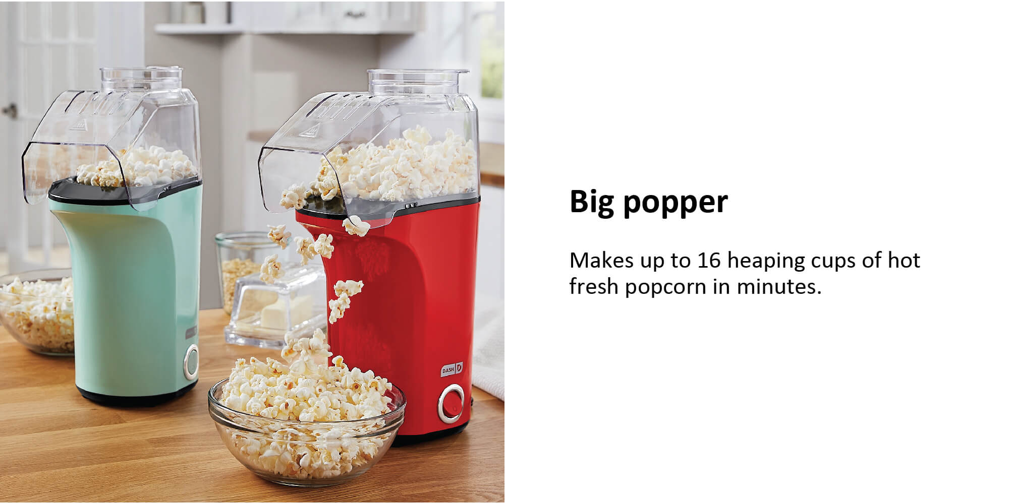 DASH DAPP150V2RD04 Hot Air Popcorn Maker - Color Red - 16 Cups