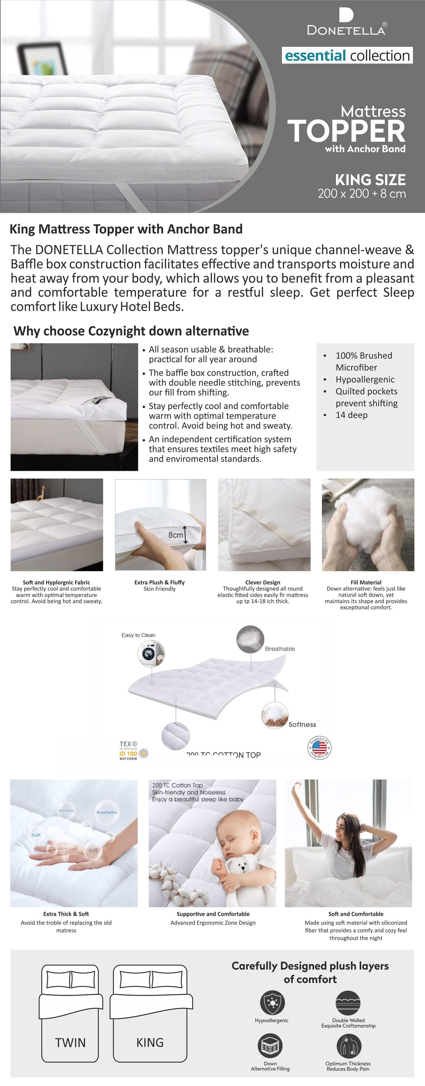 King Size Mattress Topper Anchor Band Style Extremely Thick