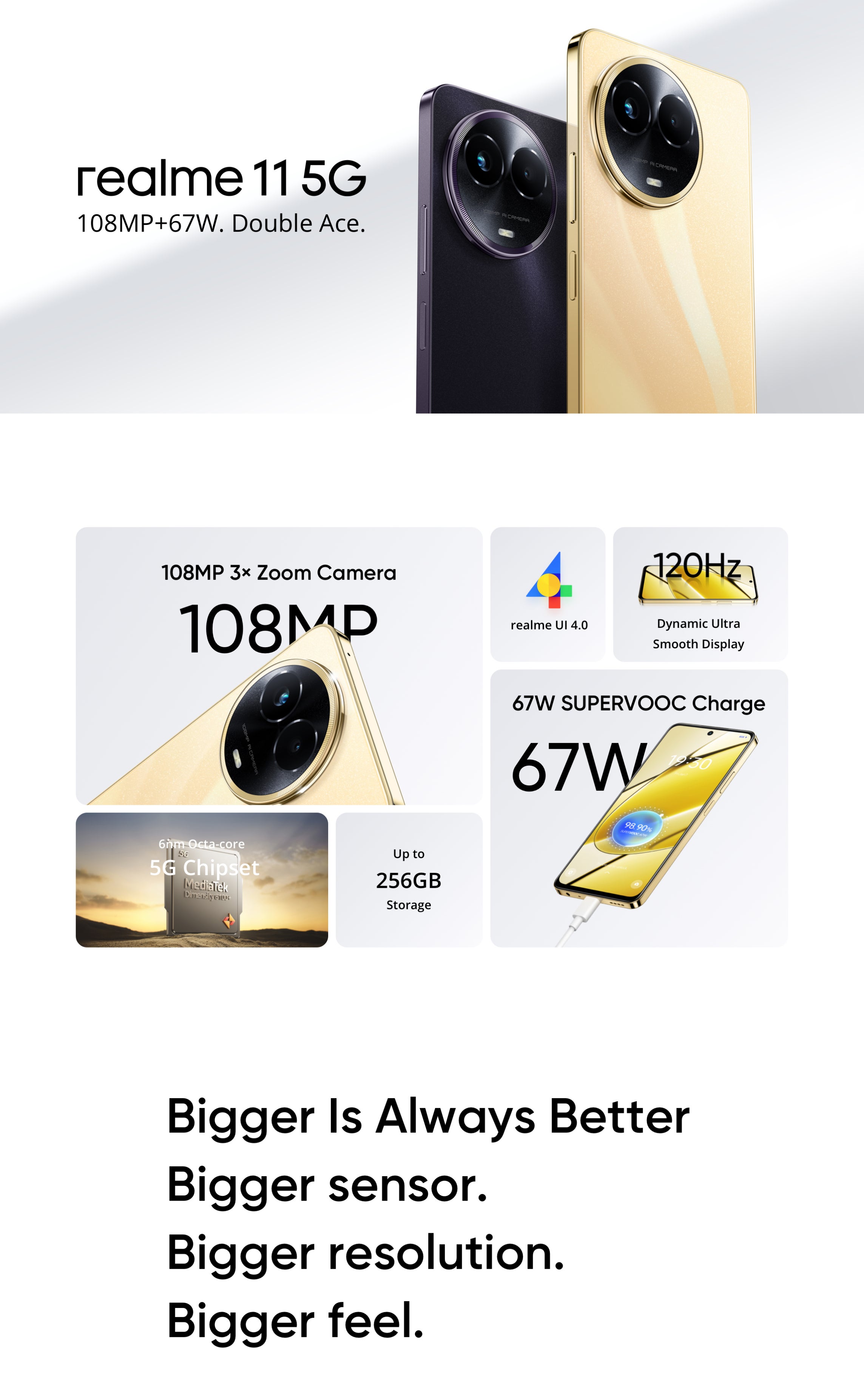 realme 11 5G (Glory Gold, 8GB RAM, 256GB Storage) | Dynamic Ultra Smooth  Display | Up to 8GB+8GB Dynamic RAM | 108MP 3× Zoom | 16MP Selfie Camera 